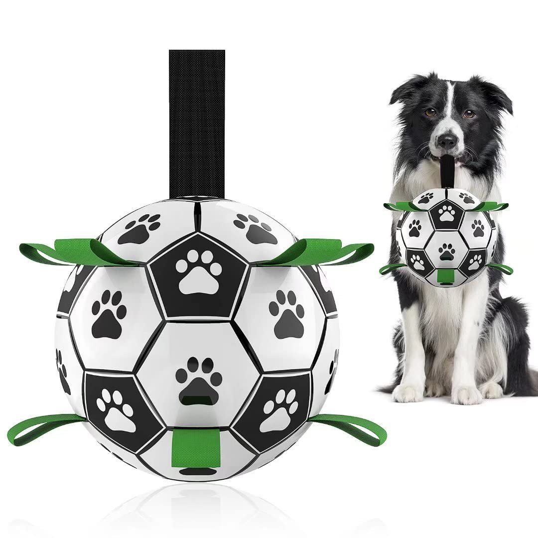 Interactive Dog Soccer Ball – Durable Football Toy with Nylon Tabs & Pump for Small and Medium Dogs (Outdoor & Indoor Training Play)