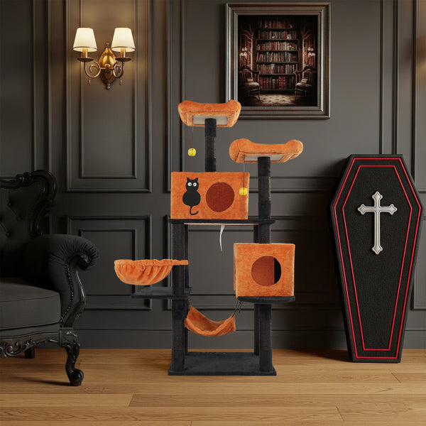 Halloween Cat Tree – Multi-Level Cat Tower with Condos, Hammocks & Scratching Posts for Large Cats
