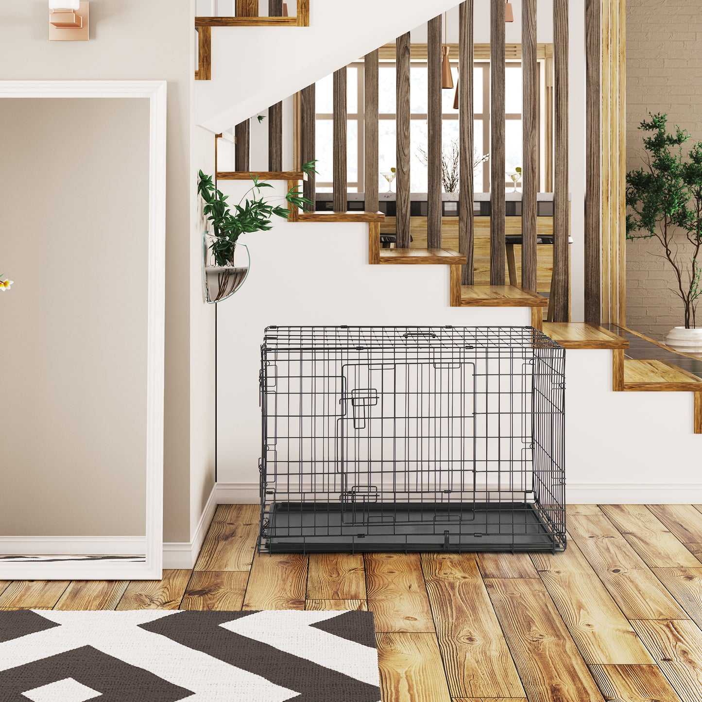 36" Folding Steel Pet Kennel – Cat and Dog Crate with Divider, Easy Setup, and Durable Metal Construction