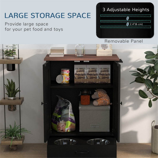 Dog Food Storage Cabinet with Built-in Bowls – Space-Saving Pet Feeder & Organizer (Black/Rustic Brown) Default Title