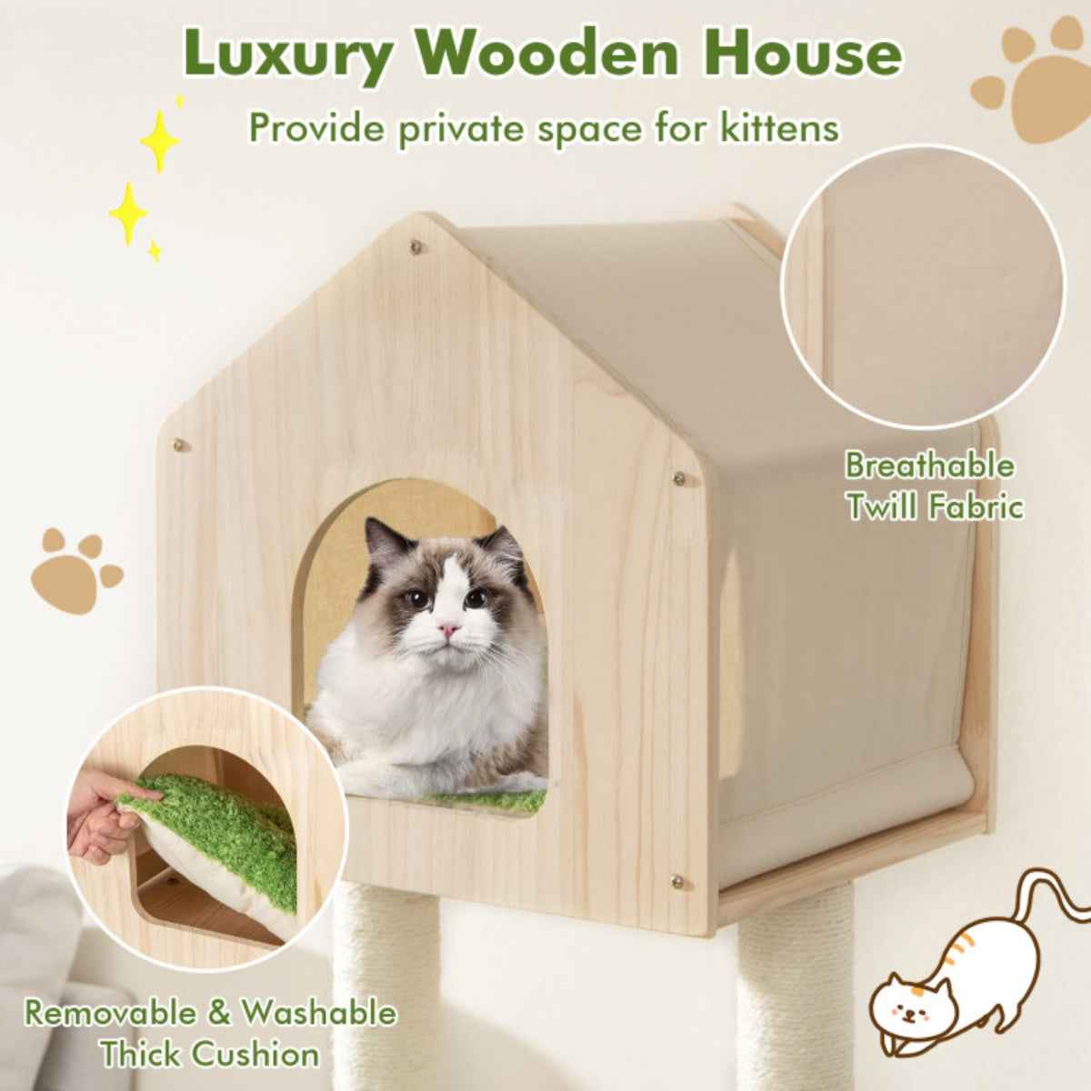 55" - 5-Story Cat Tree with Condo, Hammock, and Scratching Posts