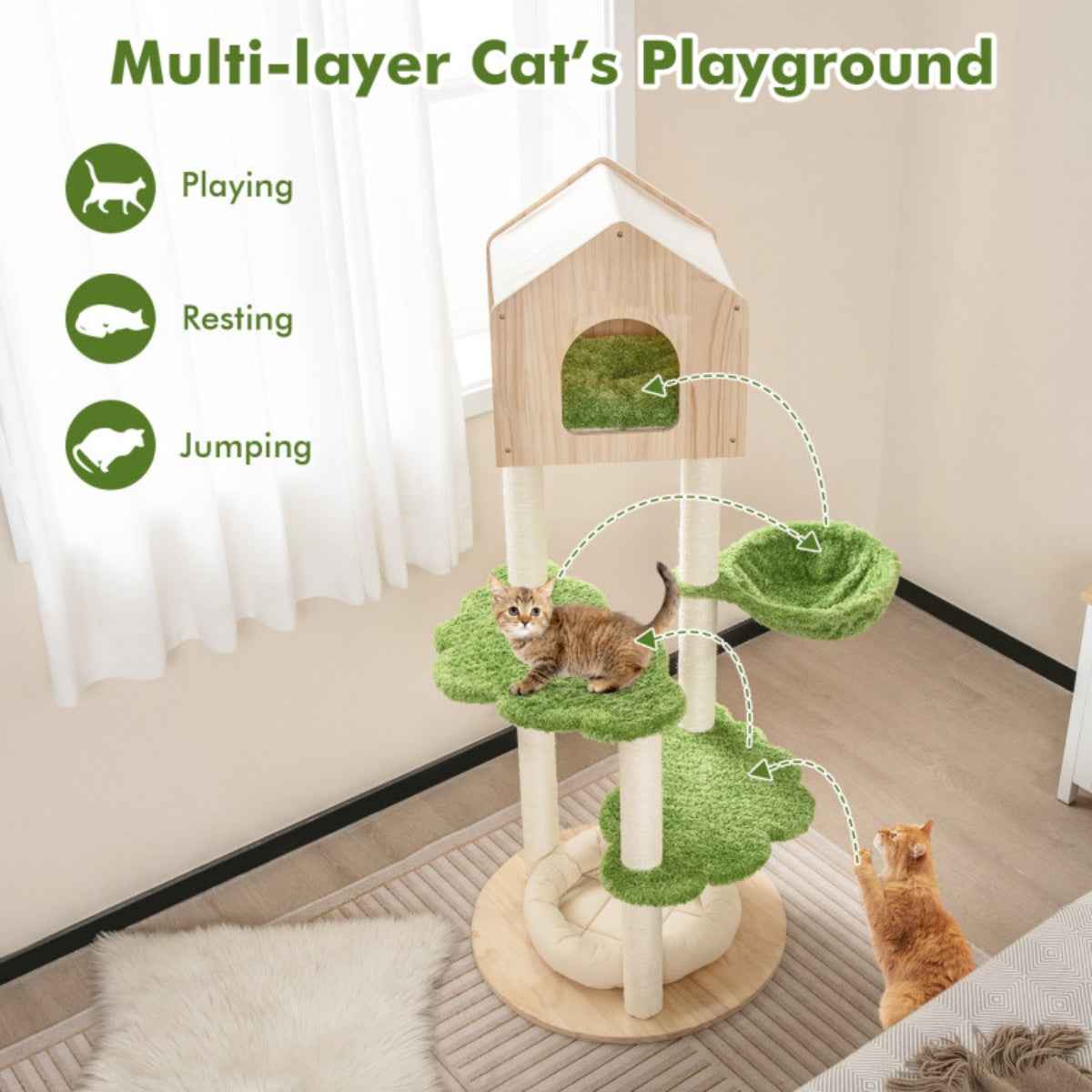 55" - 5-Story Cat Tree with Condo, Hammock, and Scratching Posts