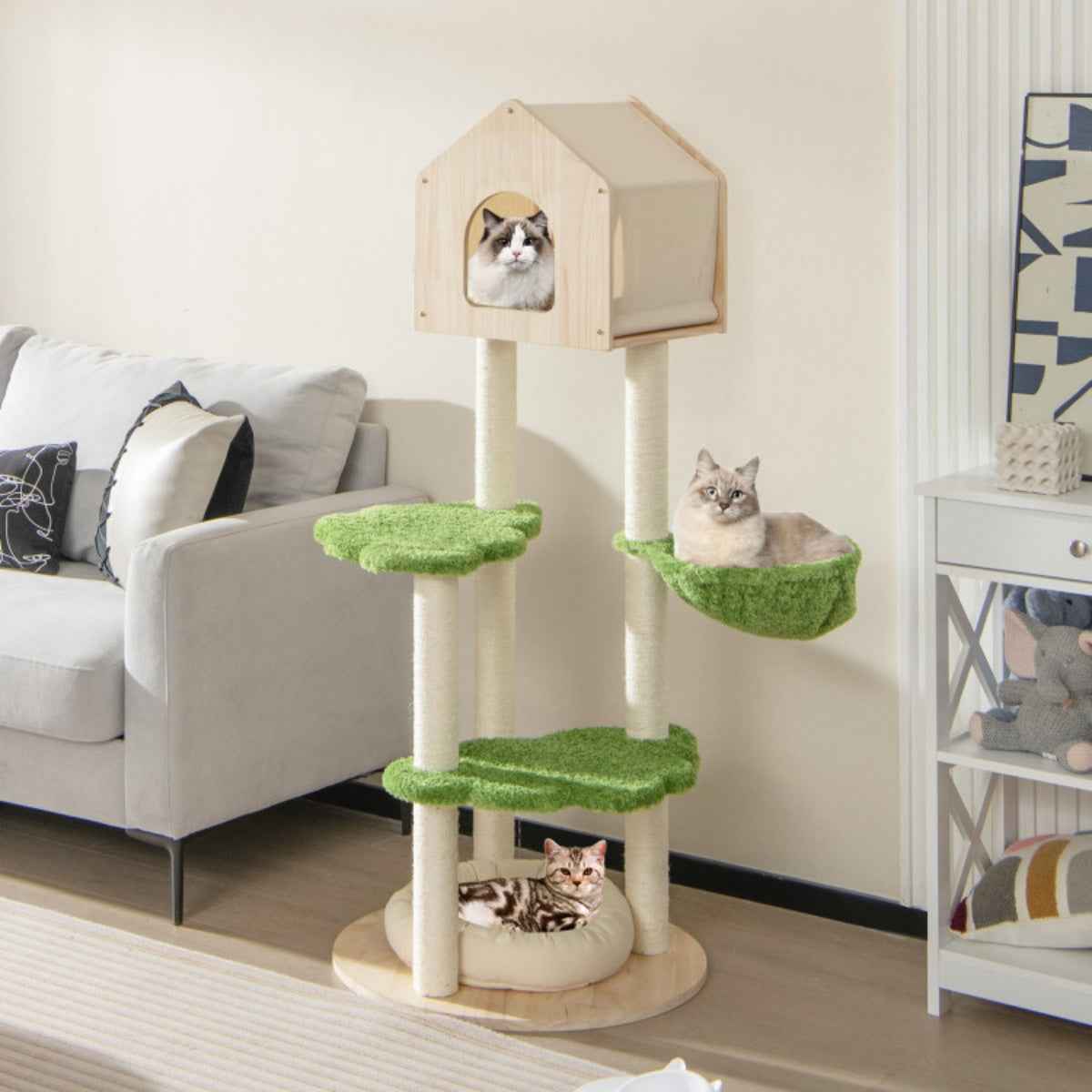 55" - 5-Story Cat Tree with Condo, Hammock, and Scratching Posts