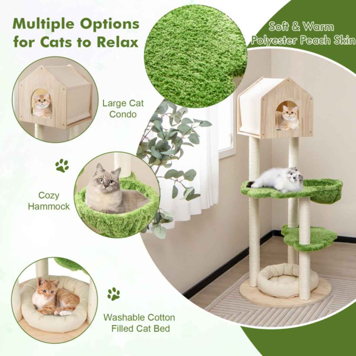 55" - 5-Story Cat Tree with Condo, Hammock, and Scratching Posts