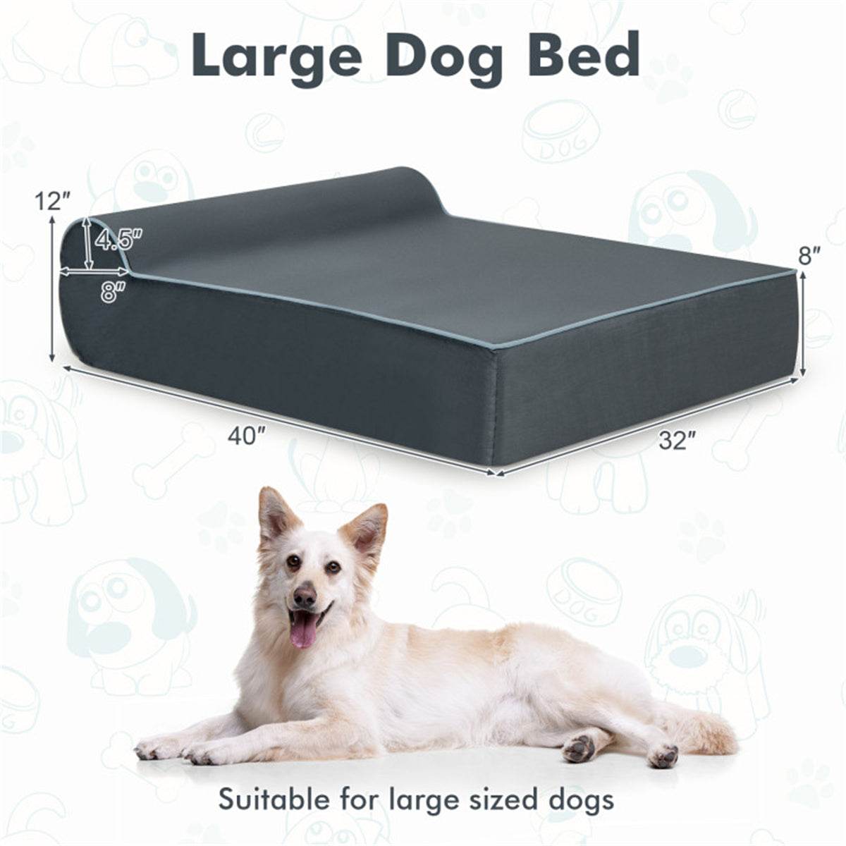 Orthopedic Memory Foam Dog Sofa Bed – Large Pet Bed with Headrest & Washable Cover for Joint Support