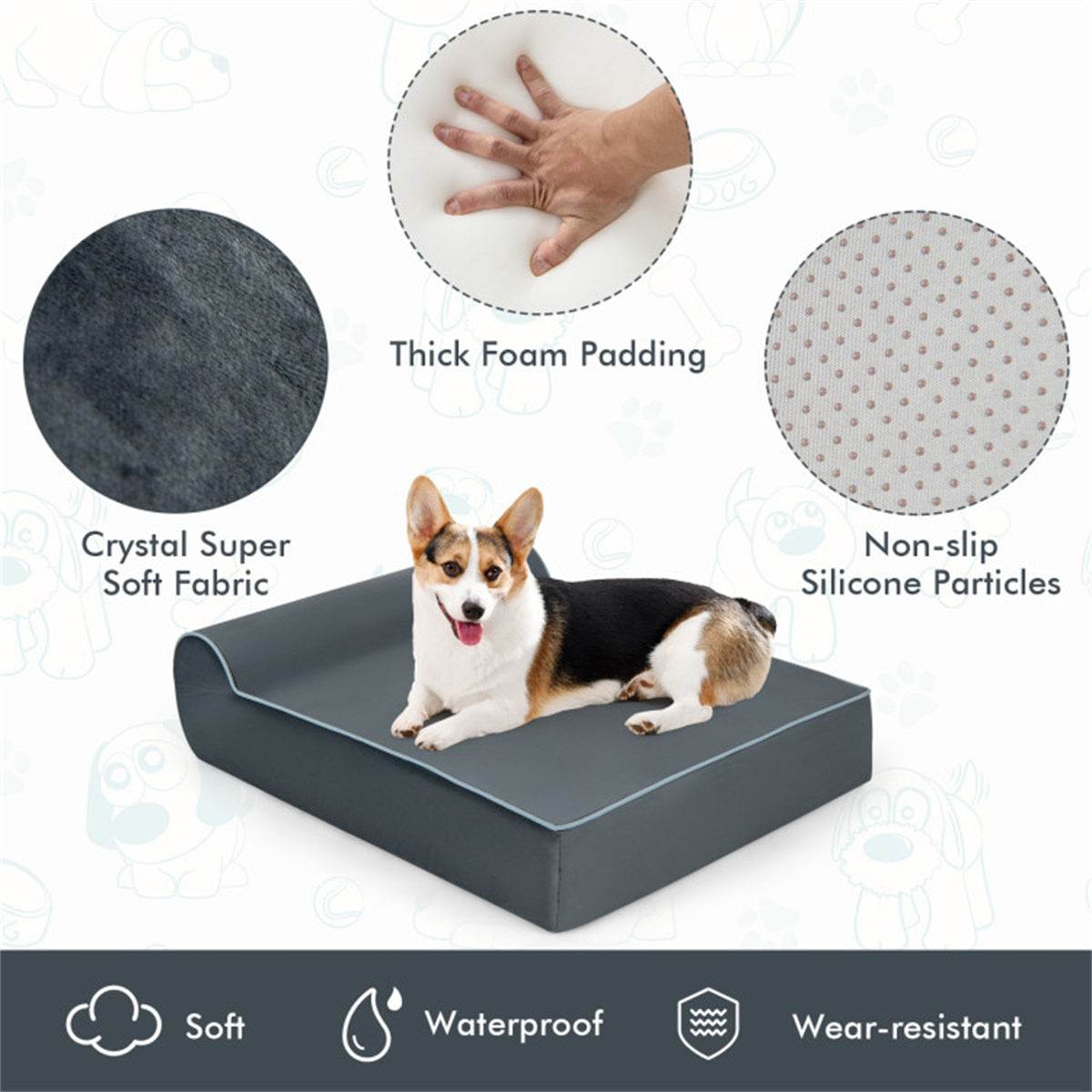 Orthopedic Memory Foam Dog Sofa Bed – Large Pet Bed with Headrest & Washable Cover for Joint Support