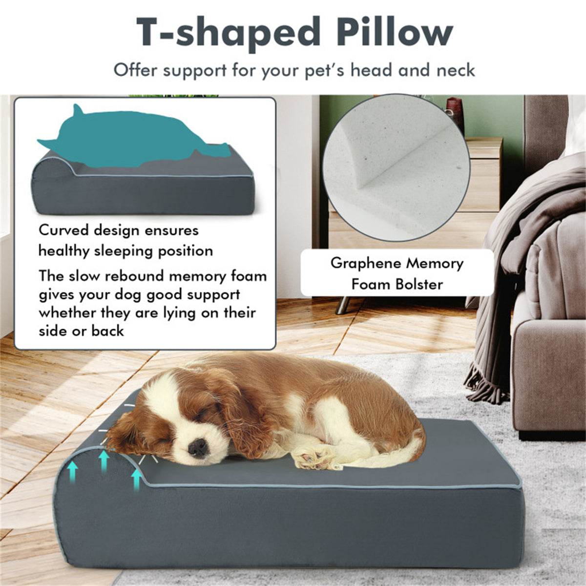 Orthopedic Memory Foam Dog Sofa Bed – Large Pet Bed with Headrest & Washable Cover for Joint Support