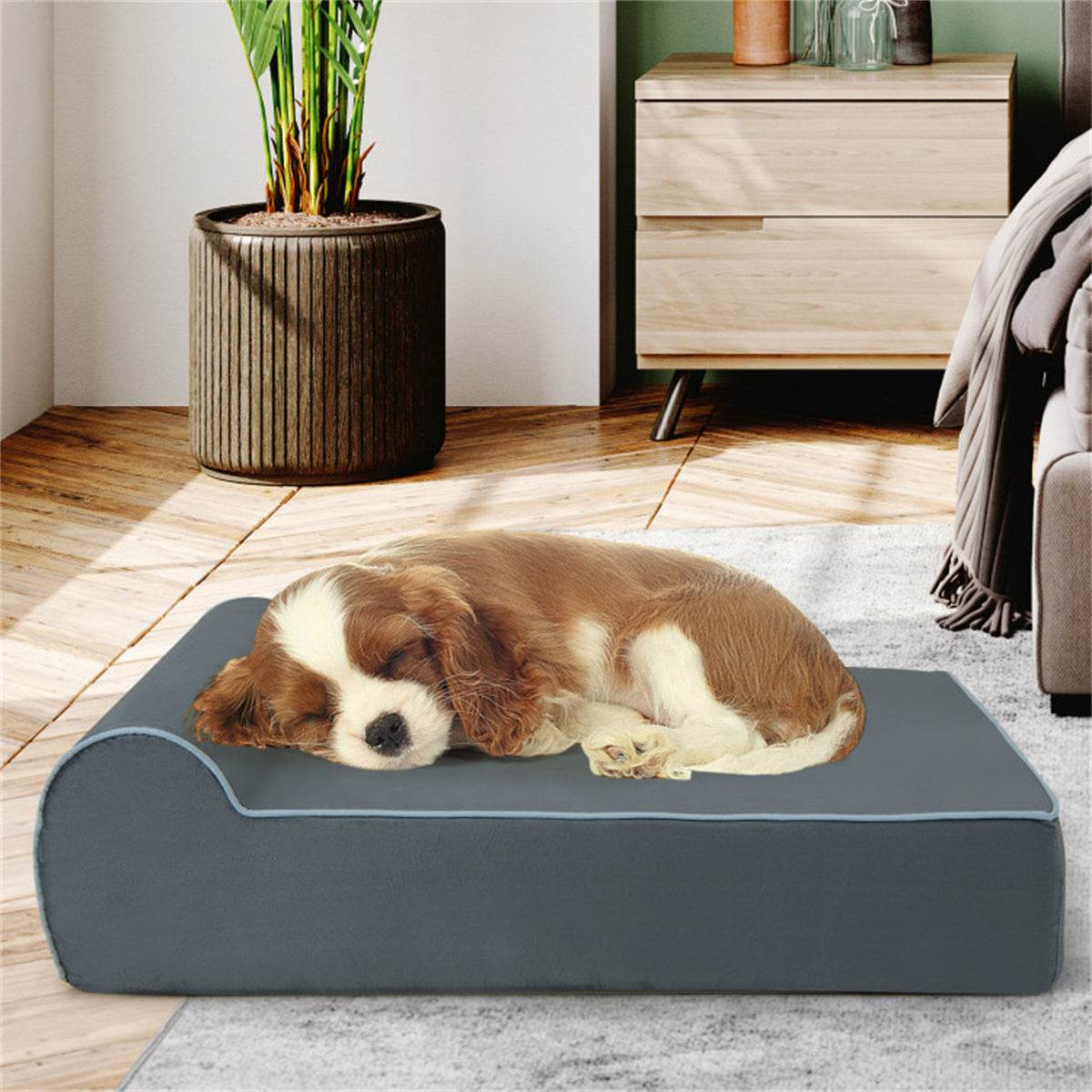 Orthopedic Memory Foam Dog Sofa Bed – Large Pet Bed with Headrest & Washable Cover for Joint Support