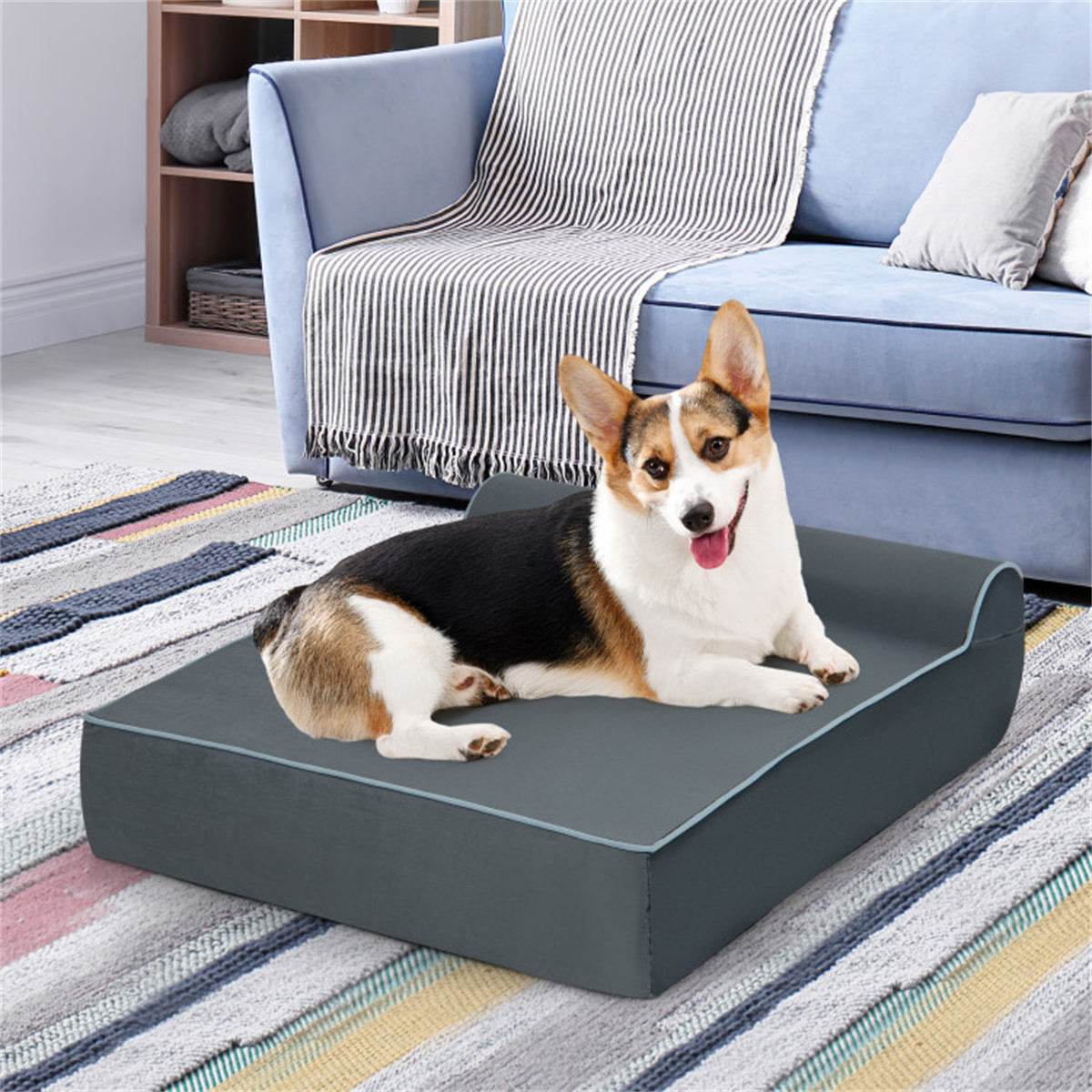 Orthopedic Memory Foam Dog Sofa Bed – Large Pet Bed with Headrest & Washable Cover for Joint Support
