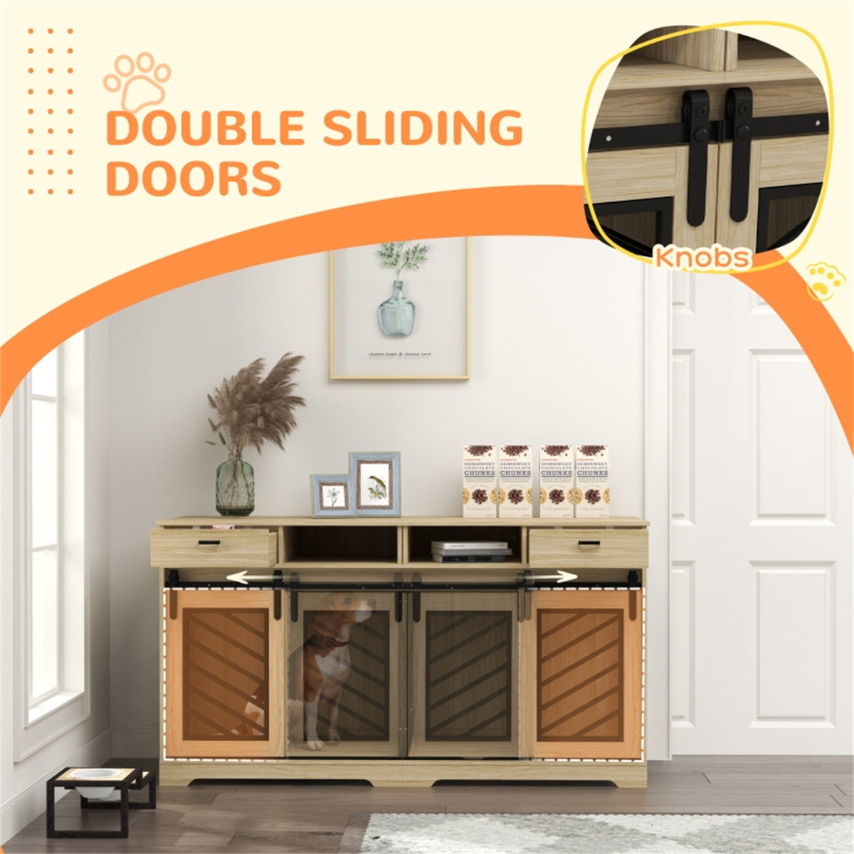 Multifunctional Furniture-Style Dog Crate with Storage and Divider