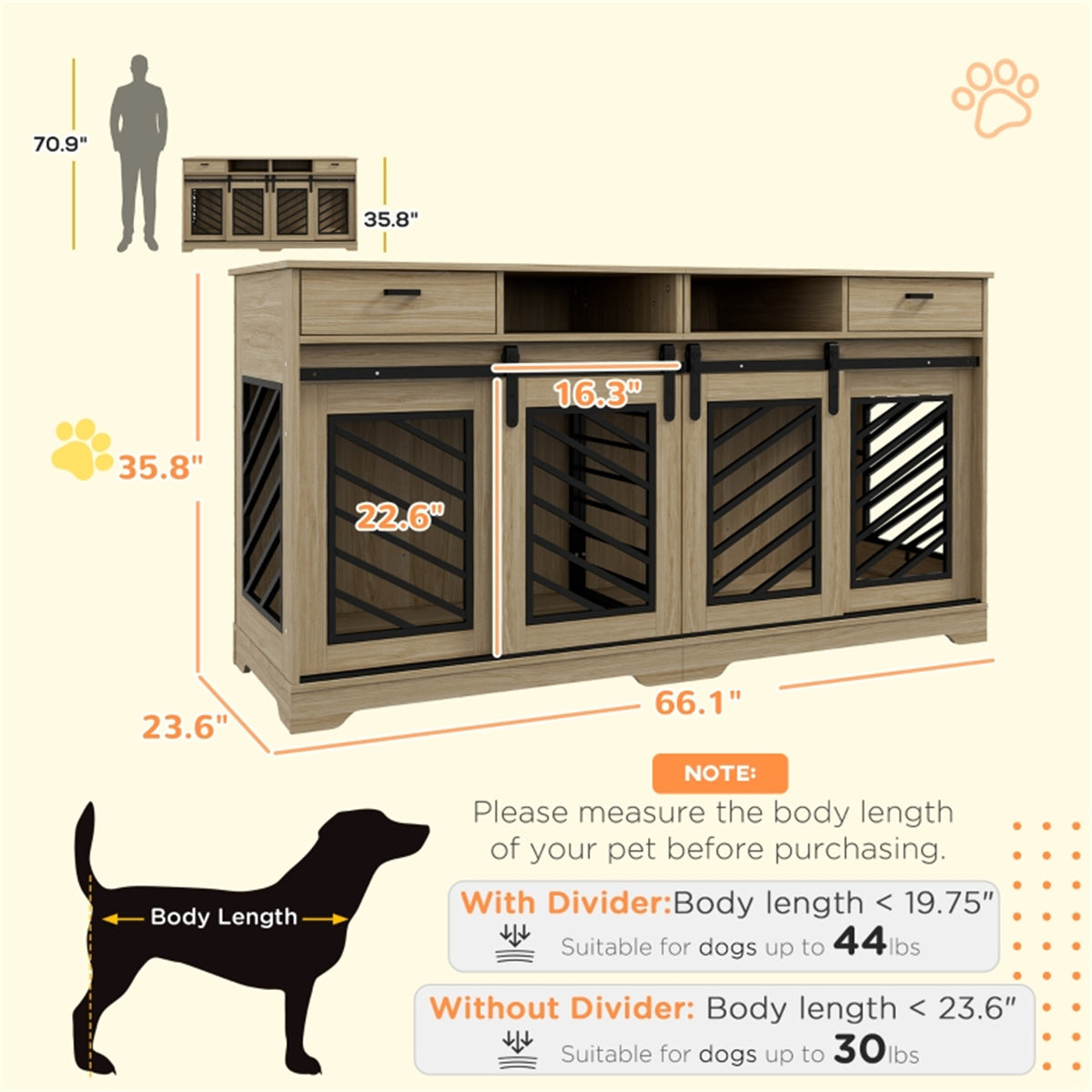Multifunctional Furniture-Style Dog Crate with Storage and Divider