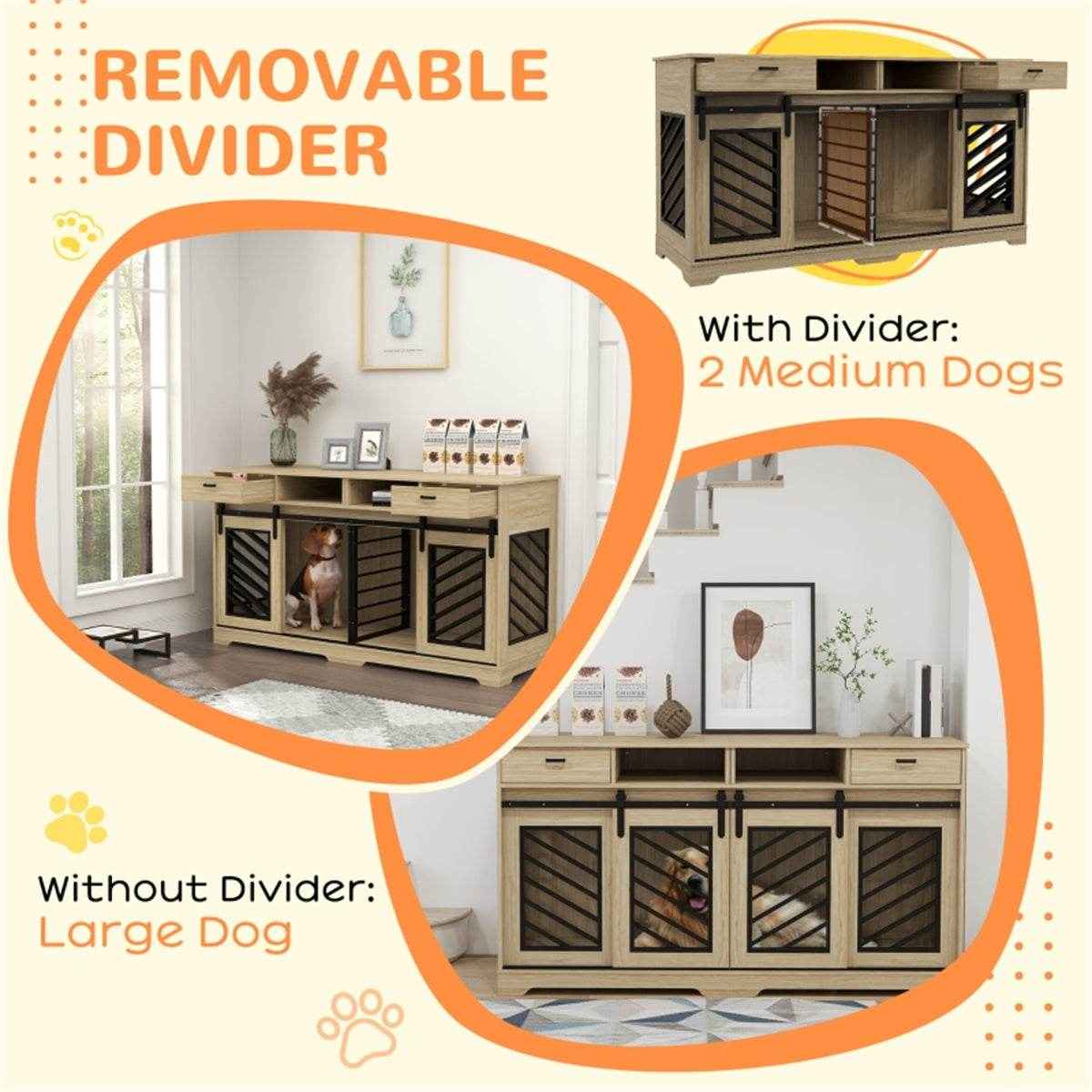 Multifunctional Furniture-Style Dog Crate with Storage and Divider
