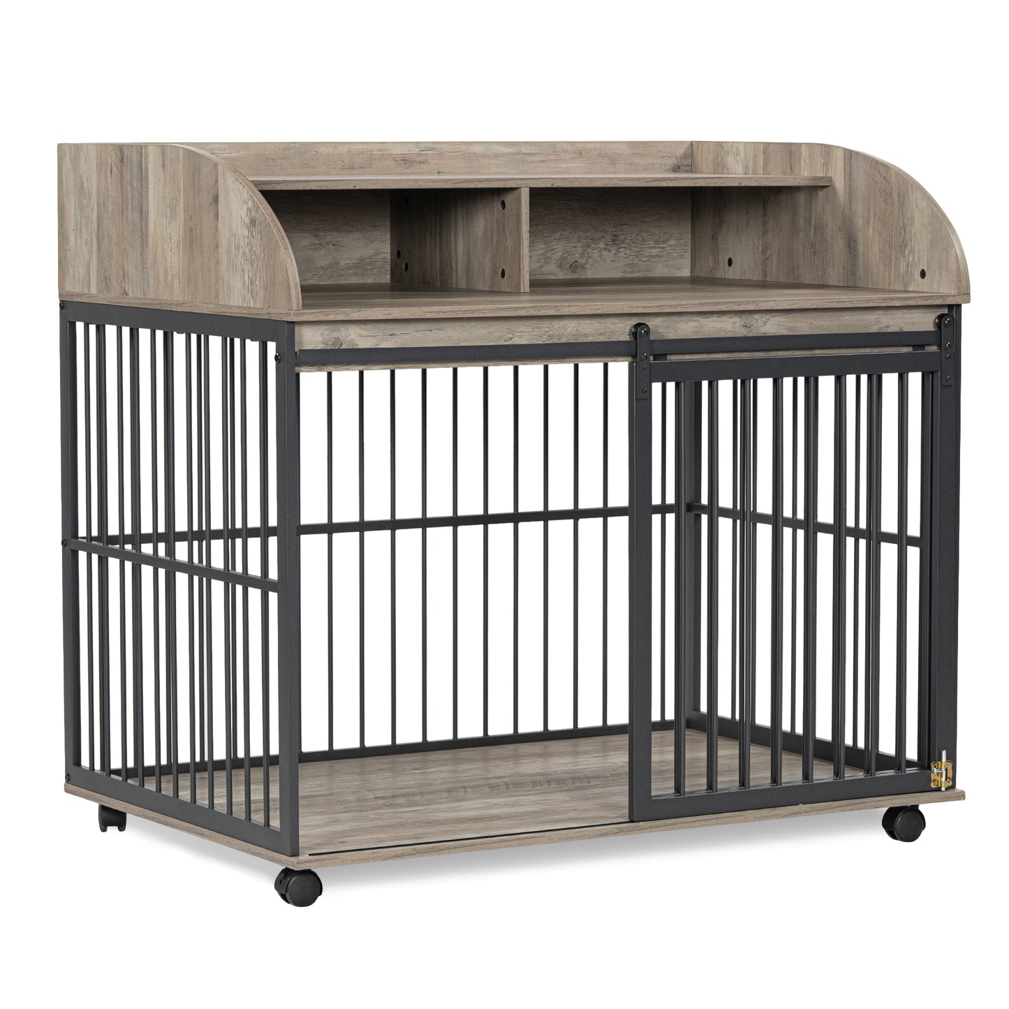 44" Heavy-Duty Wooden Dog Crate with Storage & Lockable Wheels – Stylish End Table Kennel (Gray)