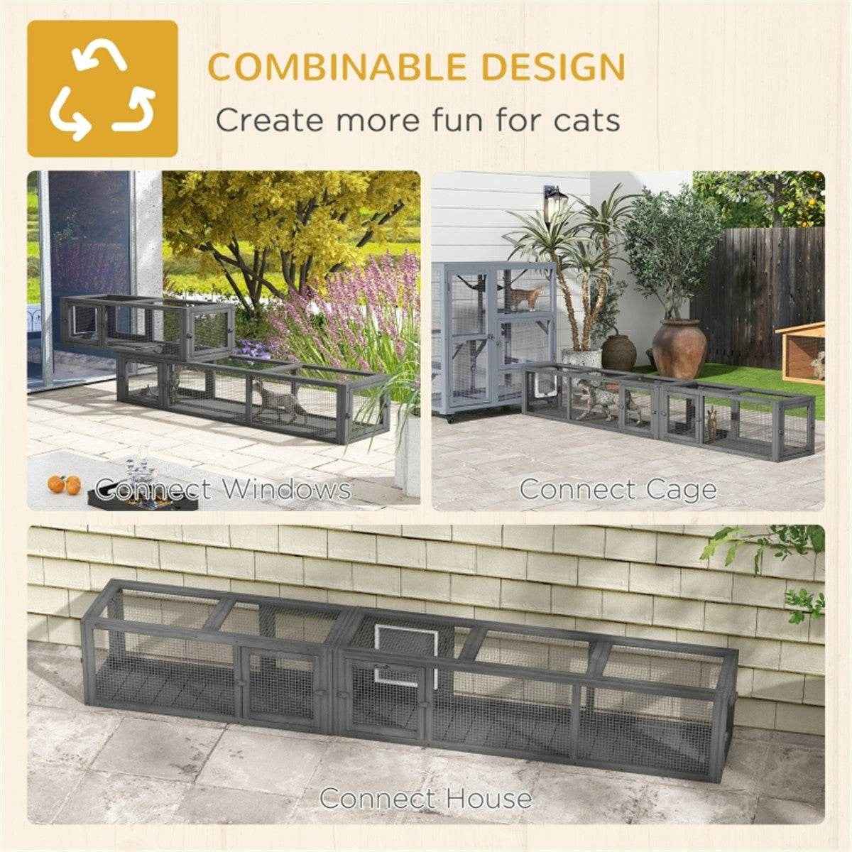 Modular Cat Play Tunnel with Pet Nest and Cage Features. Dark Grey