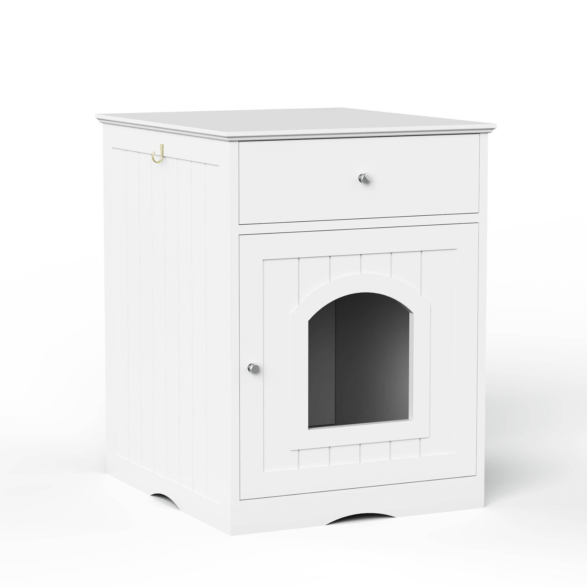 Wooden Cat Litter Box Enclosure with Drawer - Indoor Pet House & Nightstand (White)