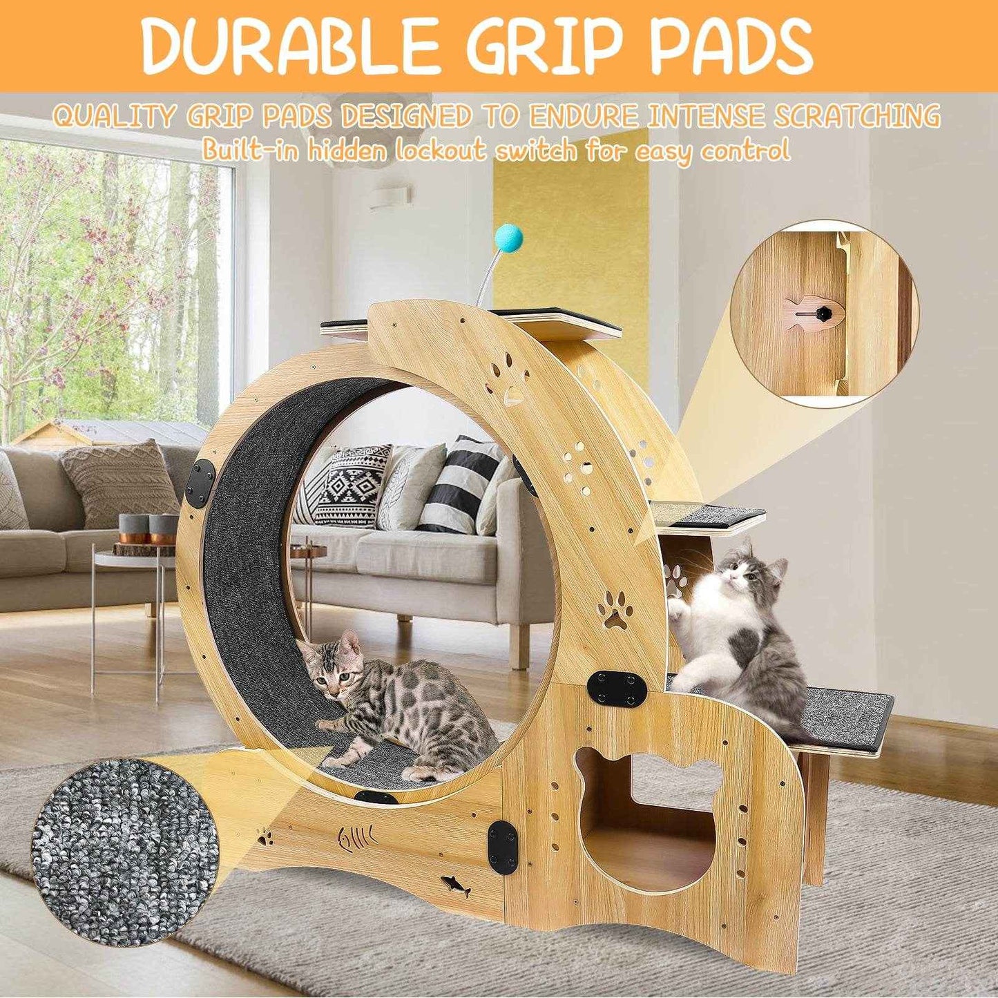 6-in-1 Cat Exercise Wheel – Upgraded Silent Cat Running Wheel for Indoor Cats, Large Cat Treadmill and Walking Wheel, Multi-Functional Cat Furniture & Toy