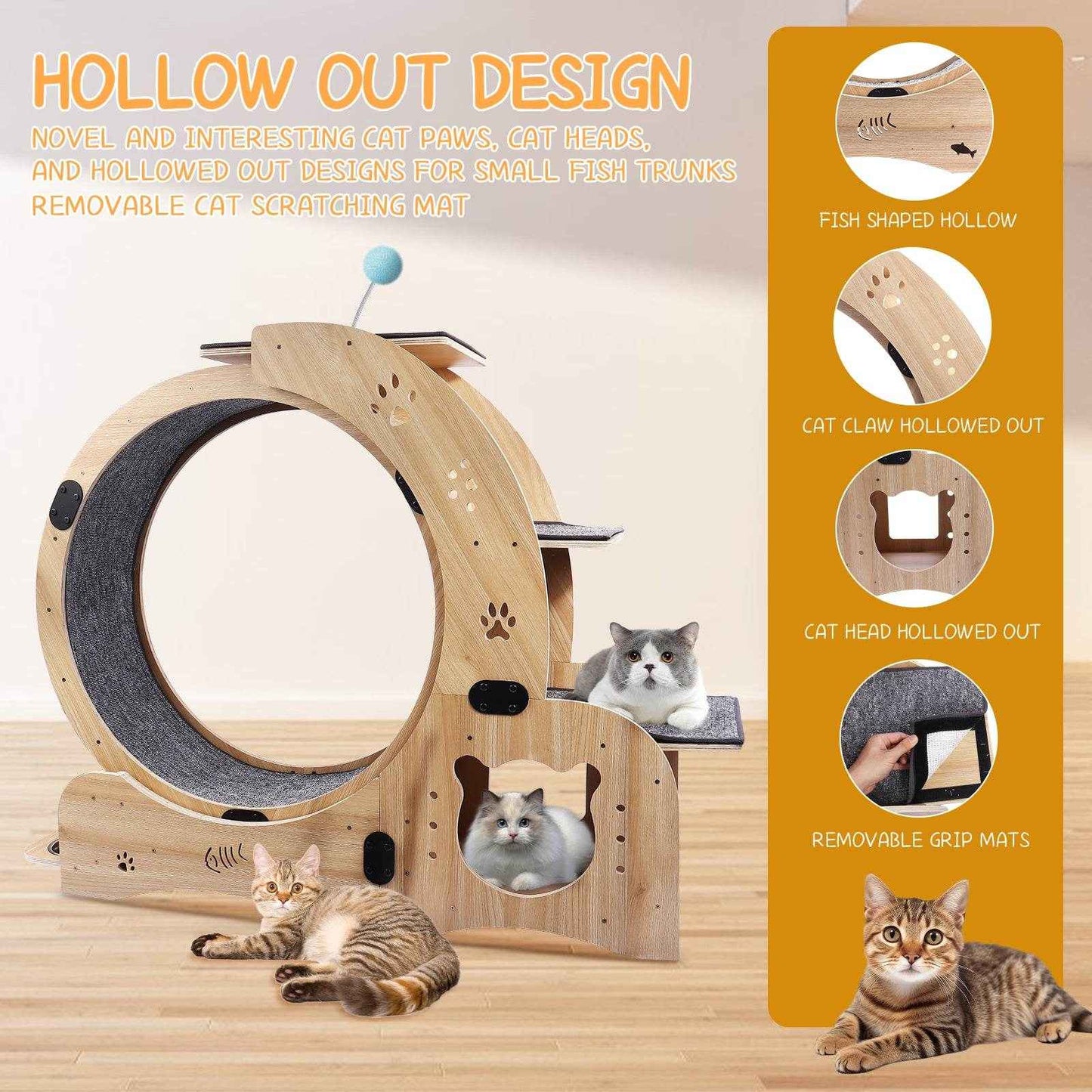 6-in-1 Cat Exercise Wheel – Upgraded Silent Cat Running Wheel for Indoor Cats, Large Cat Treadmill and Walking Wheel, Multi-Functional Cat Furniture & Toy
