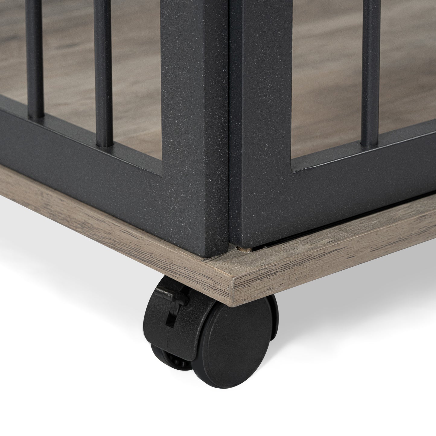 44" Heavy-Duty Wooden Dog Crate with Storage & Lockable Wheels – Stylish End Table Kennel (Gray)