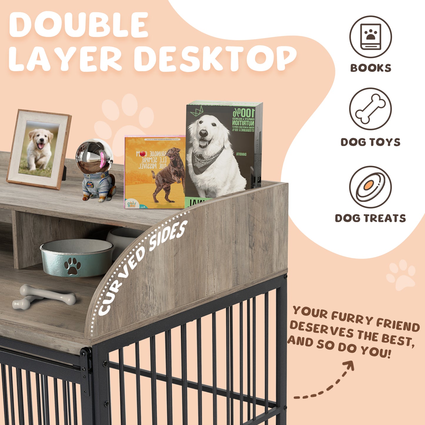 44" Heavy-Duty Wooden Dog Crate with Storage & Lockable Wheels – Stylish End Table Kennel (Gray)