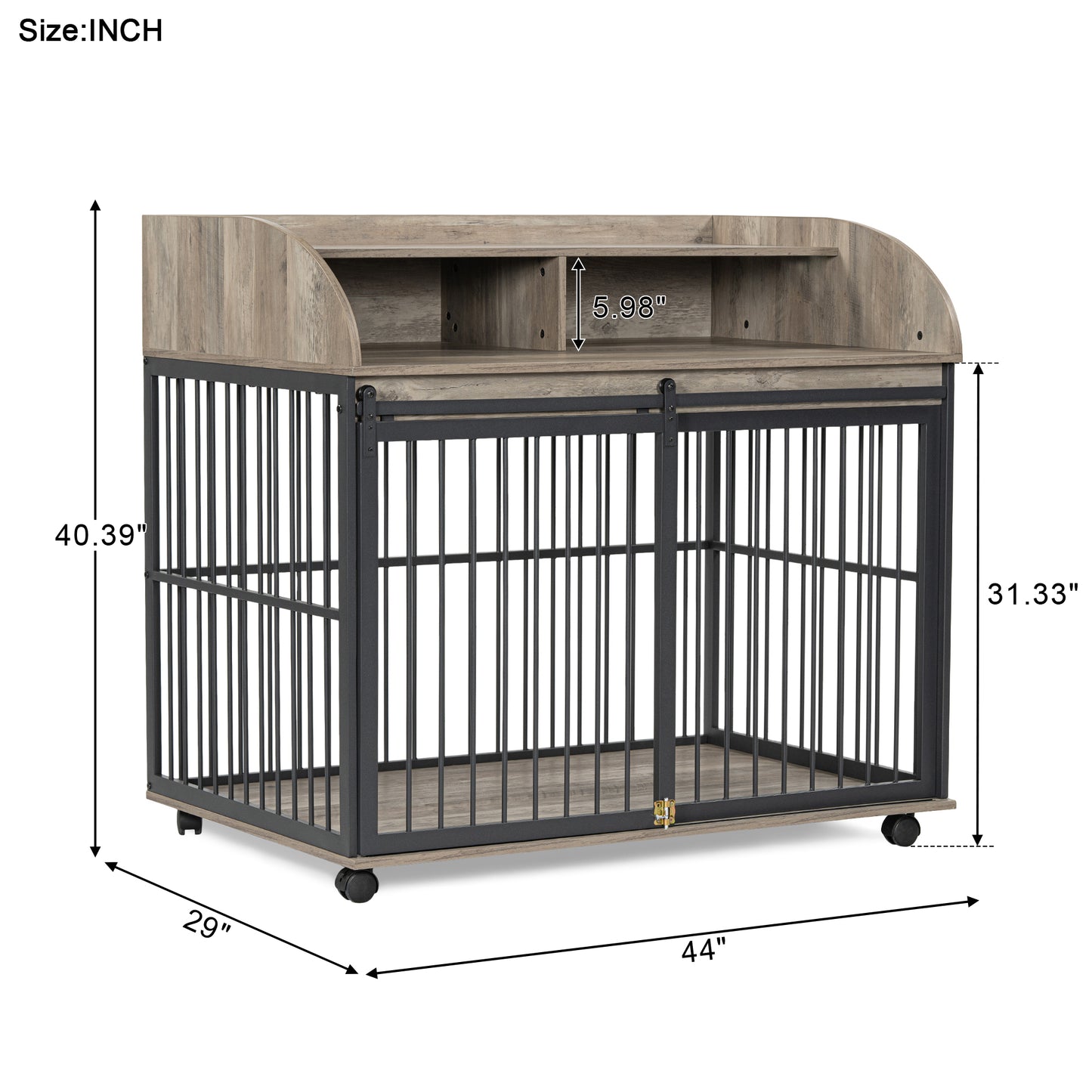 44" Heavy-Duty Wooden Dog Crate with Storage & Lockable Wheels – Stylish End Table Kennel (Gray)