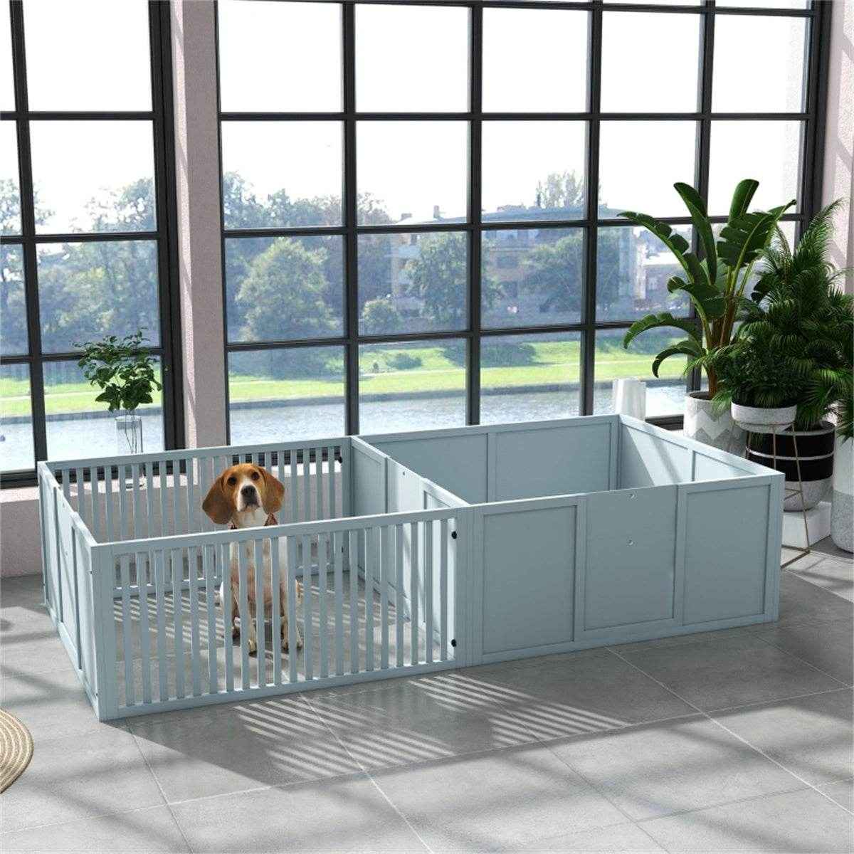 Dog Whelping Box, Dog House & Pet Playpen – Spacious and Versatile Habitat for All Breeds. Light Gray