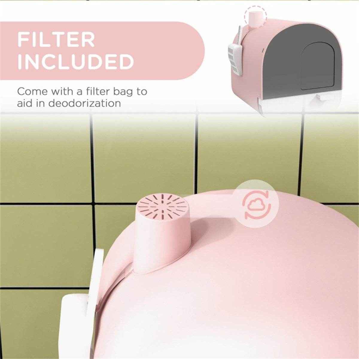 Fully Enclosed Pink Cat Litter Box – Private, Easy-to-Clean Litter Solution for Small Cats and Kittens