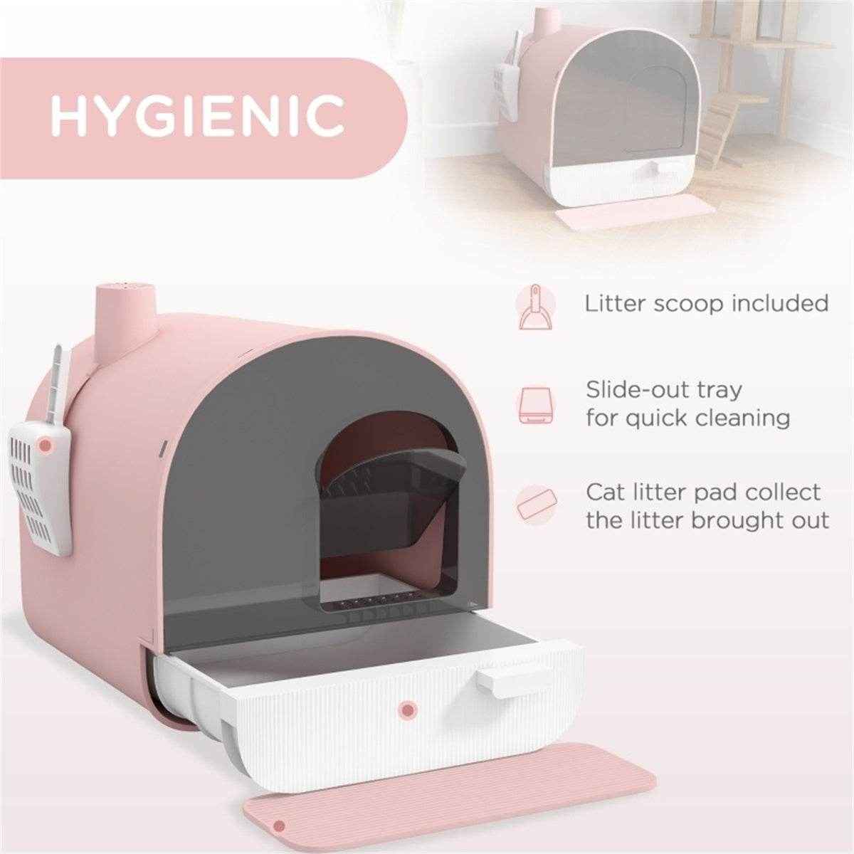Fully Enclosed Pink Cat Litter Box – Private, Easy-to-Clean Litter Solution for Small Cats and Kittens