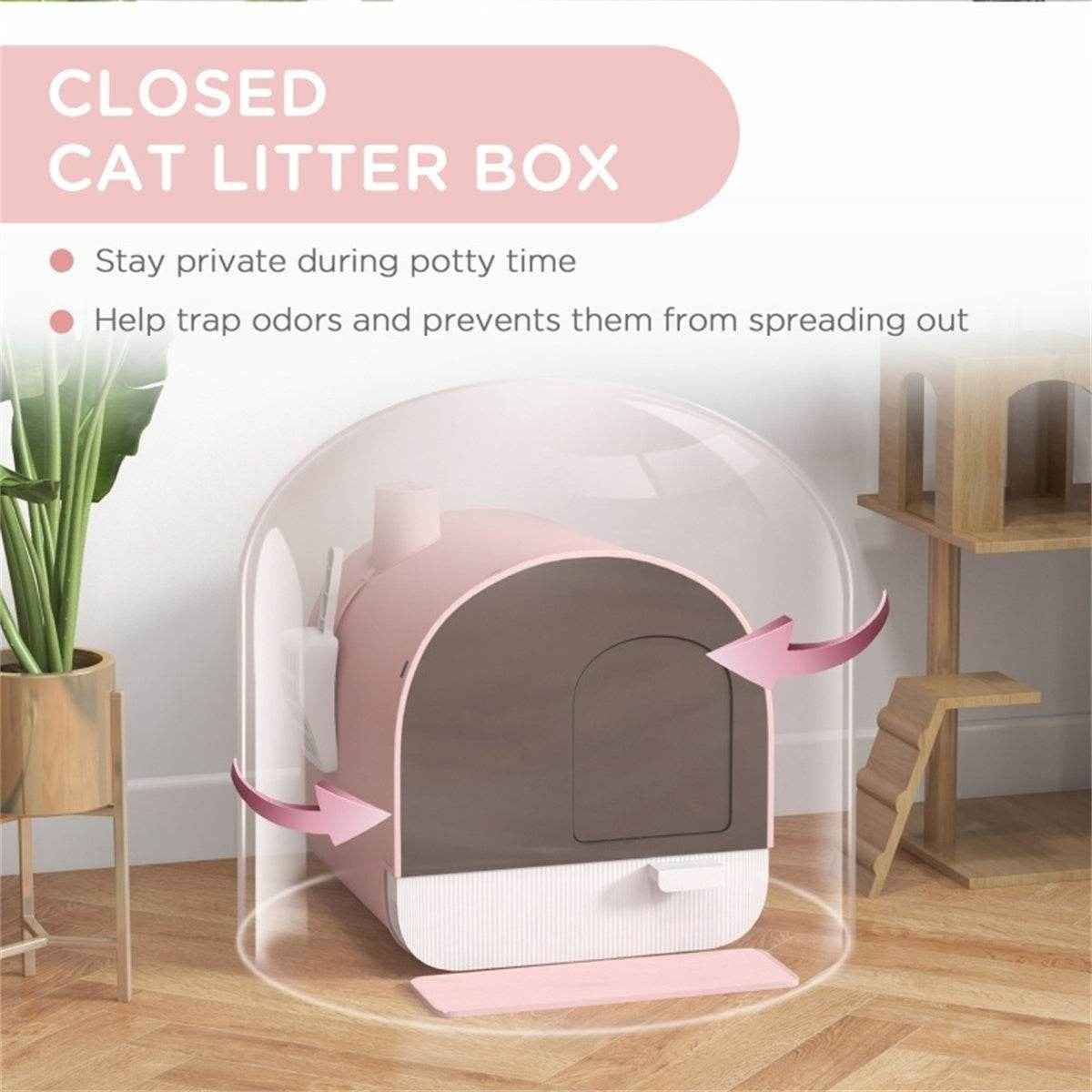 Fully Enclosed Pink Cat Litter Box – Private, Easy-to-Clean Litter Solution for Small Cats and Kittens