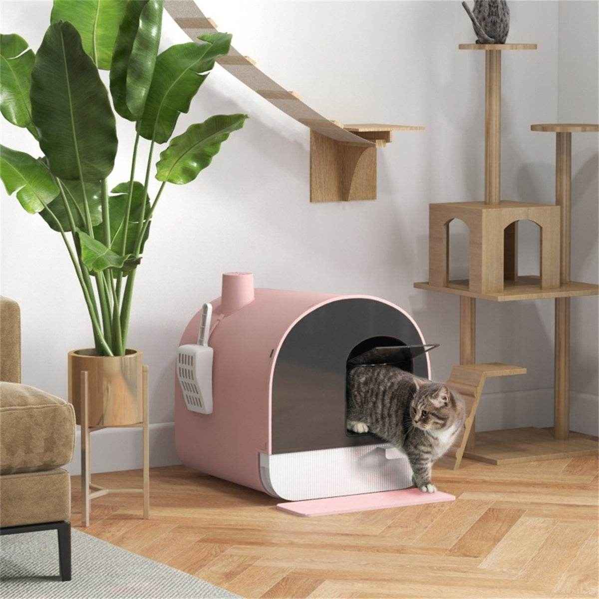 Fully Enclosed Pink Cat Litter Box – Private, Easy-to-Clean Litter Solution for Small Cats and Kittens