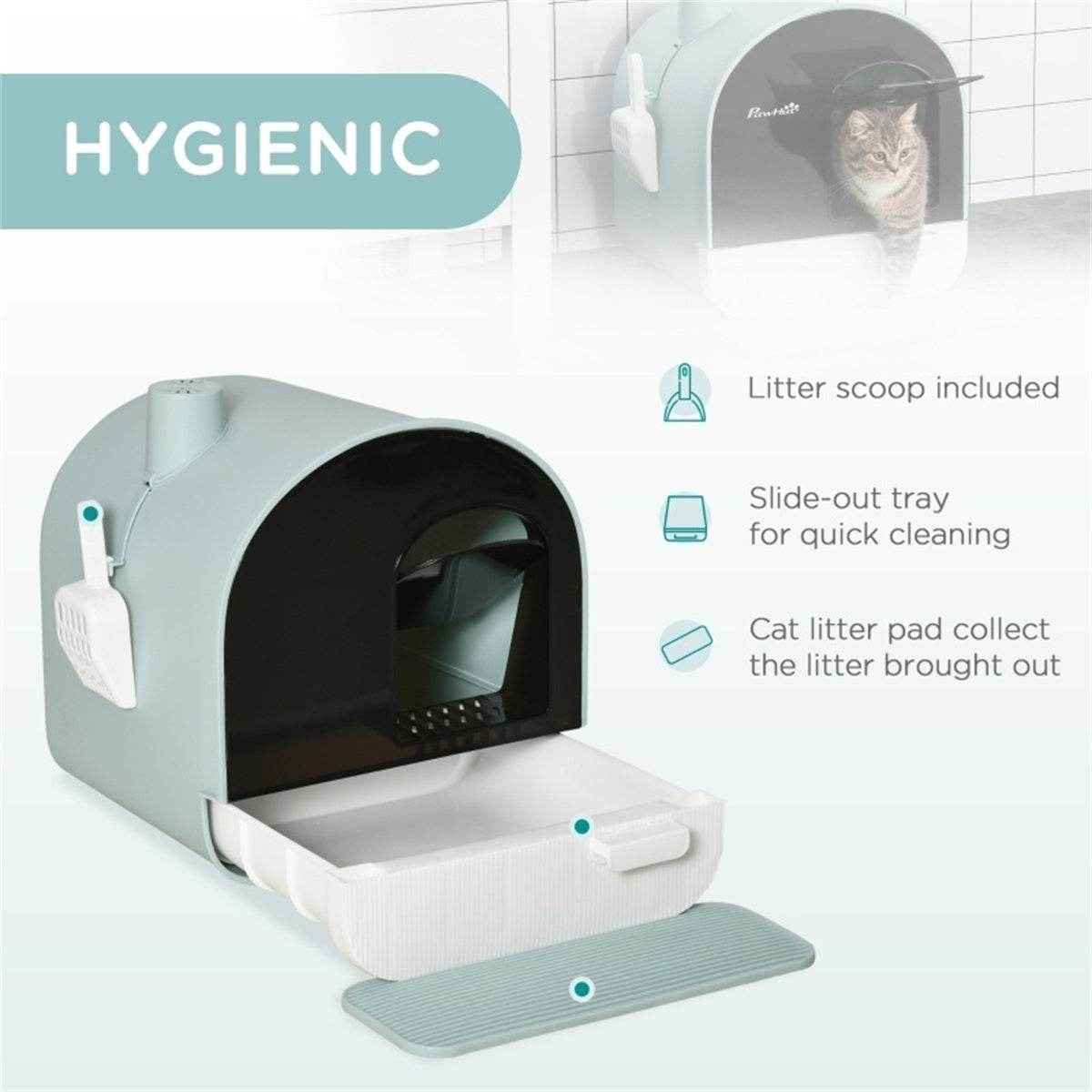 Fully Enclosed Green Cat Litter Box – Private, Easy-to-Clean Litter Solution for Small Cats and Kittens