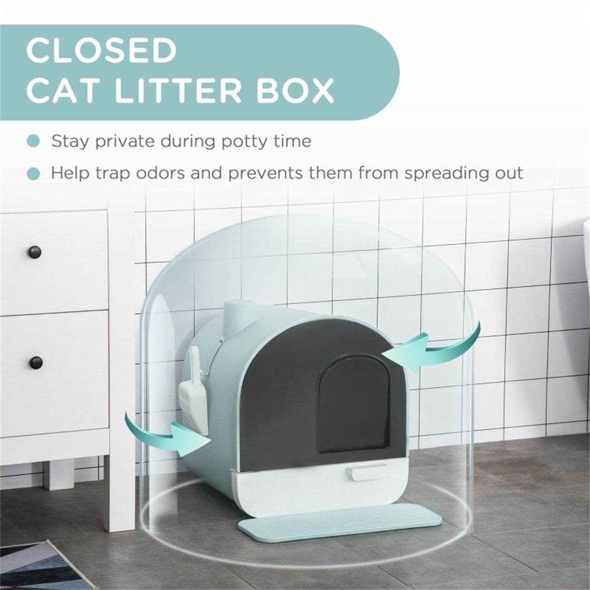 Fully Enclosed Green Cat Litter Box – Private, Easy-to-Clean Litter Solution for Small Cats and Kittens