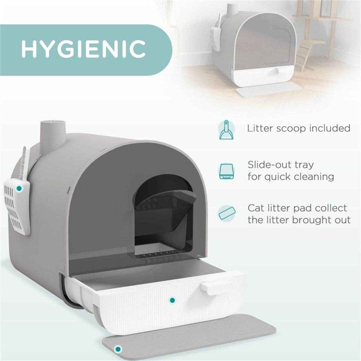 Fully Enclosed Light Gray Cat Litter Box – Private, Easy-to-Clean Litter Solution for Small Cats and Kittens