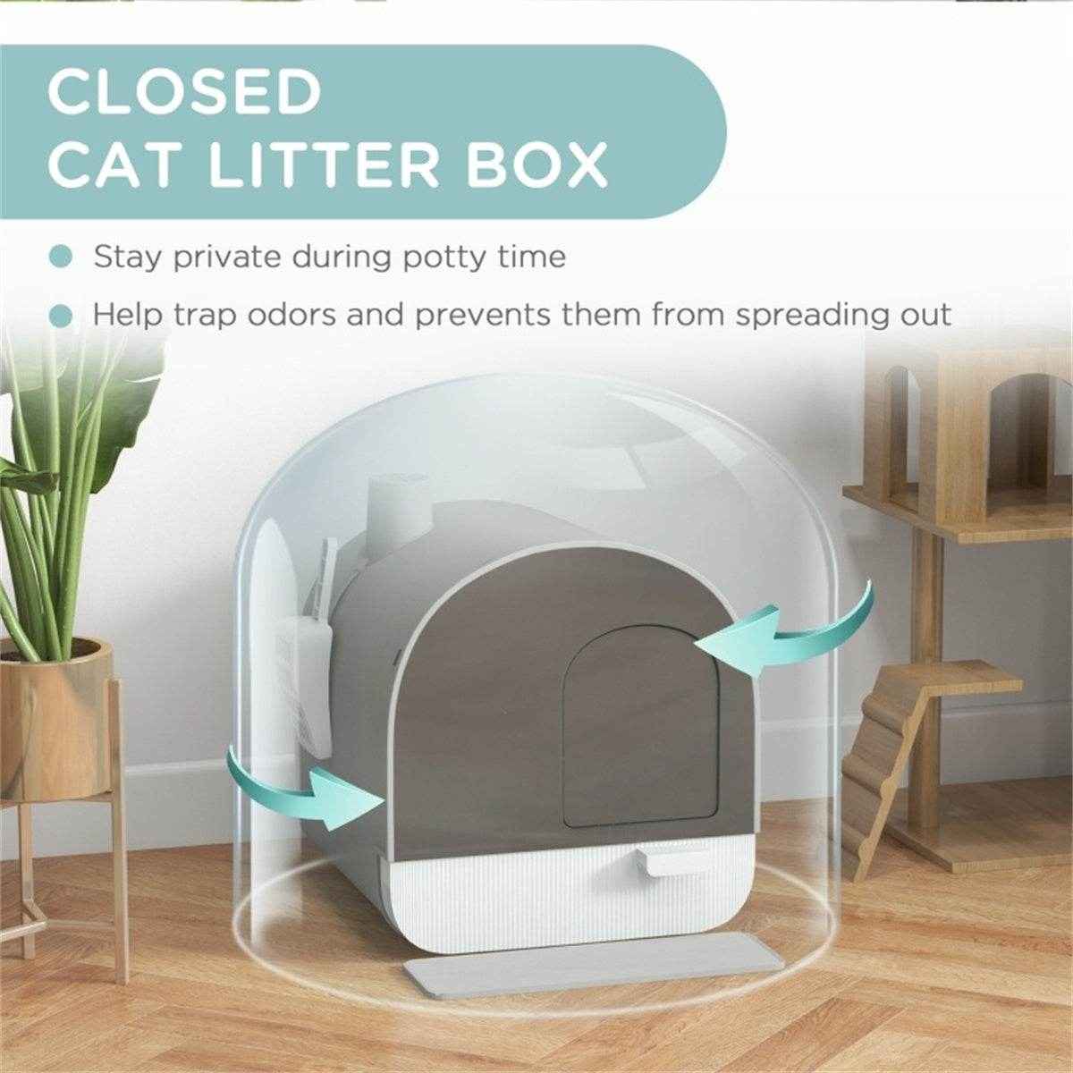 Fully Enclosed Light Gray Cat Litter Box – Private, Easy-to-Clean Litter Solution for Small Cats and Kittens