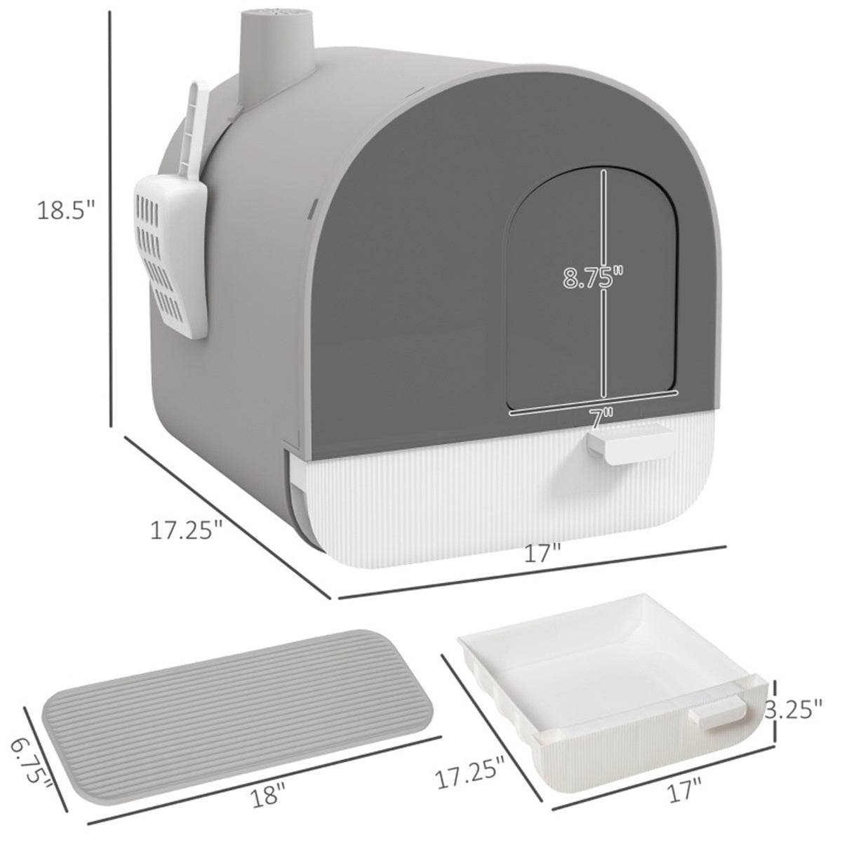 Fully Enclosed Light Gray Cat Litter Box – Private, Easy-to-Clean Litter Solution for Small Cats and Kittens