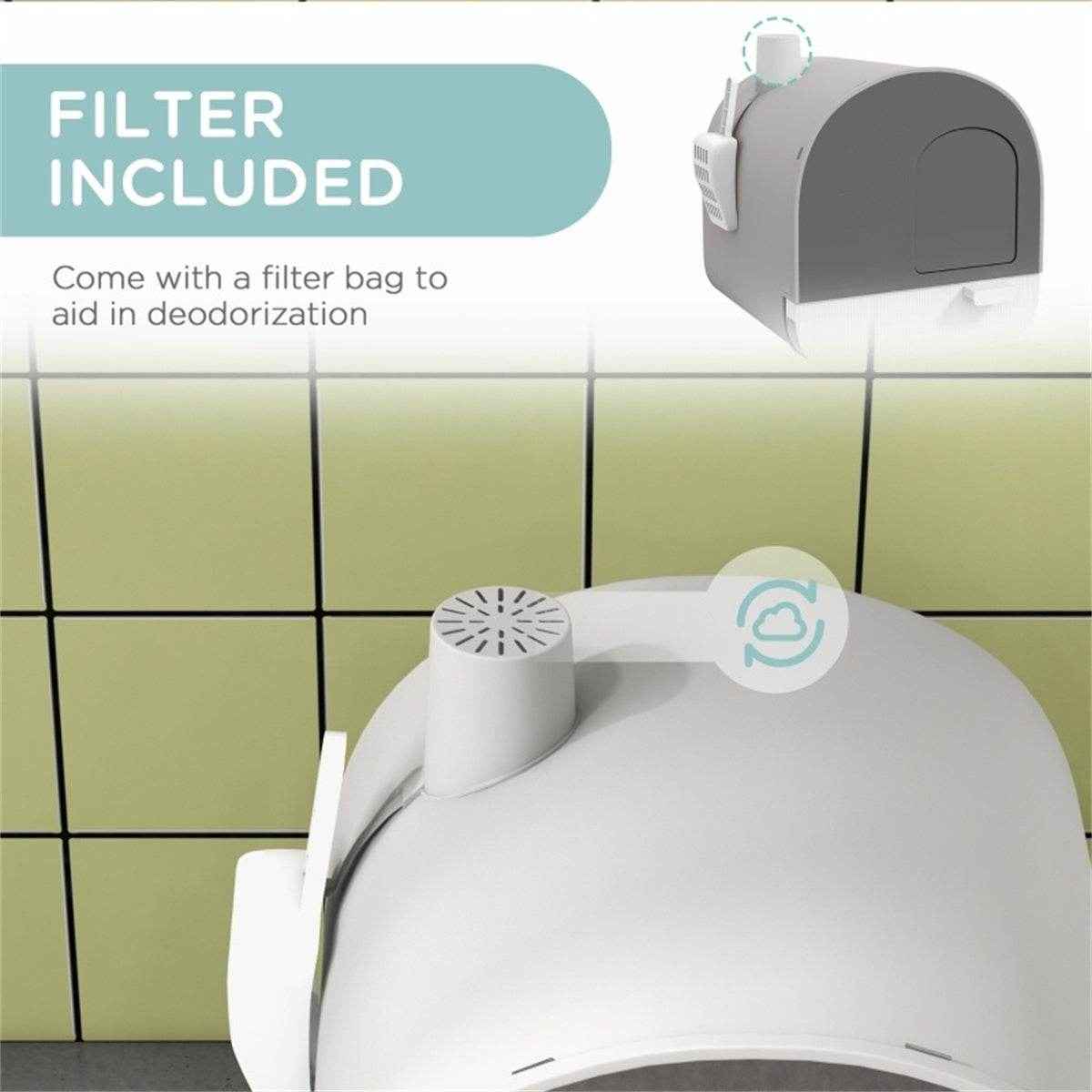 Fully Enclosed Light Gray Cat Litter Box – Private, Easy-to-Clean Litter Solution for Small Cats and Kittens