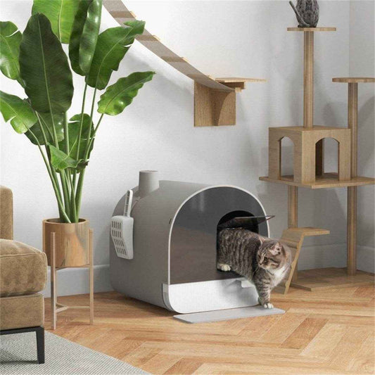 Fully Enclosed Light Gray Cat Litter Box – Private, Easy-to-Clean Litter Solution for Small Cats and Kittens