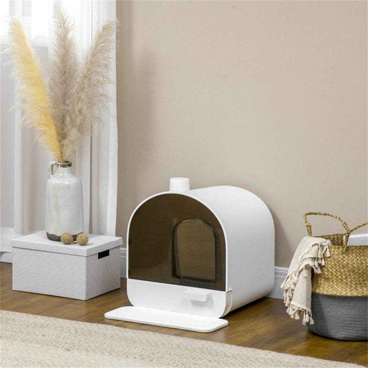 Fully Enclosed White Cat Litter Box – Private, Easy-to-Clean Litter Solution for Small Cats and Kittens