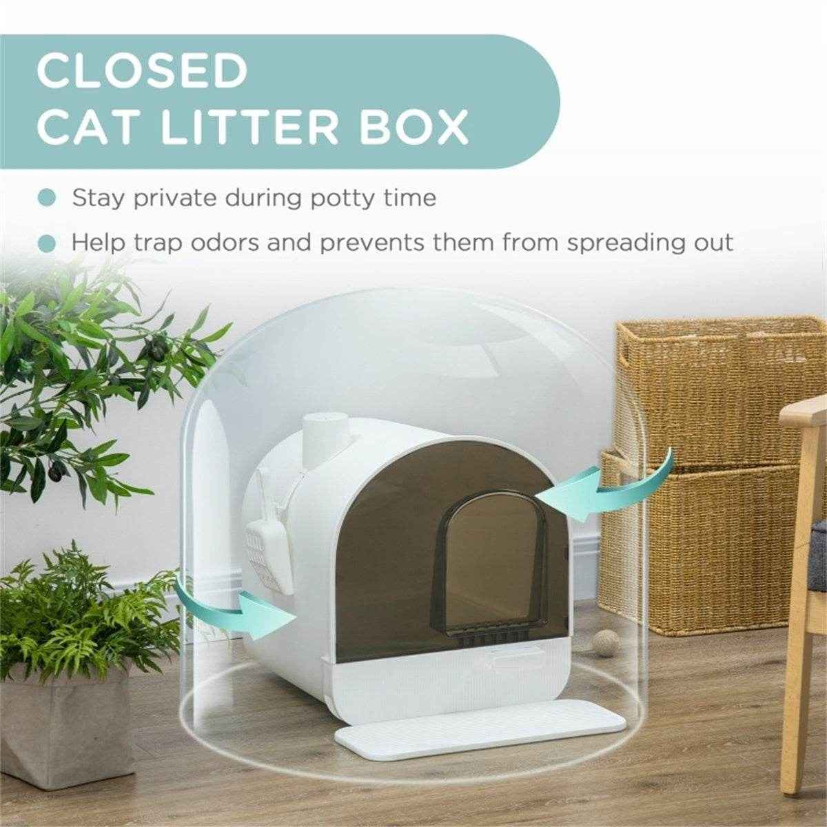 Fully Enclosed White Cat Litter Box – Private, Easy-to-Clean Litter Solution for Small Cats and Kittens