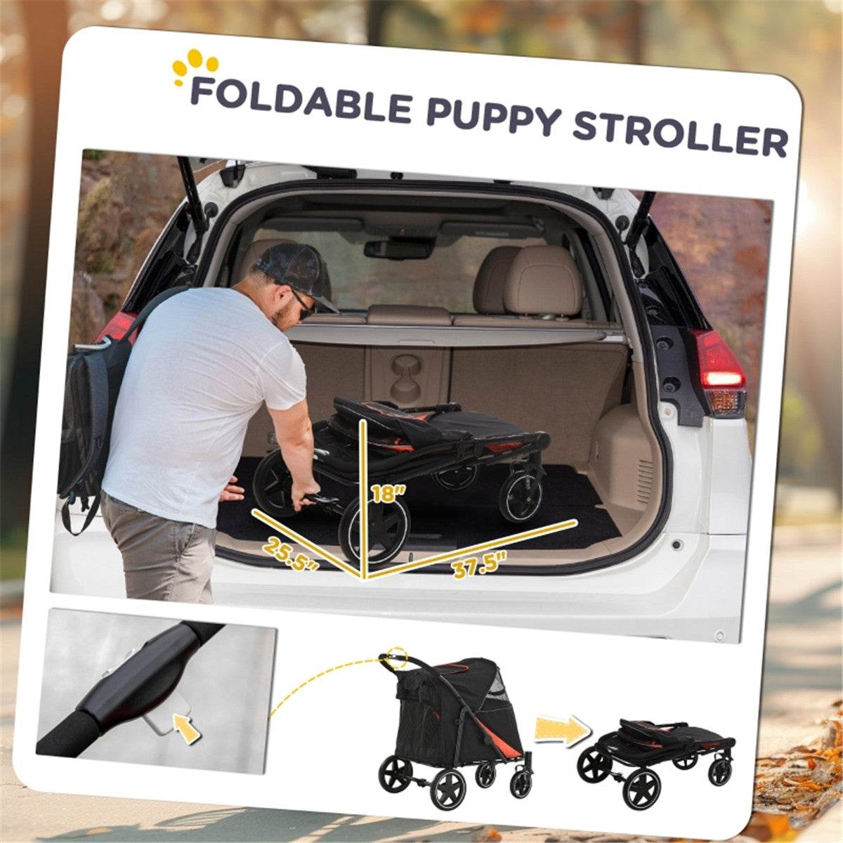 Large Dog Stroller – Foldable Pet Carrier with Shock Absorbers & Safety Leashes