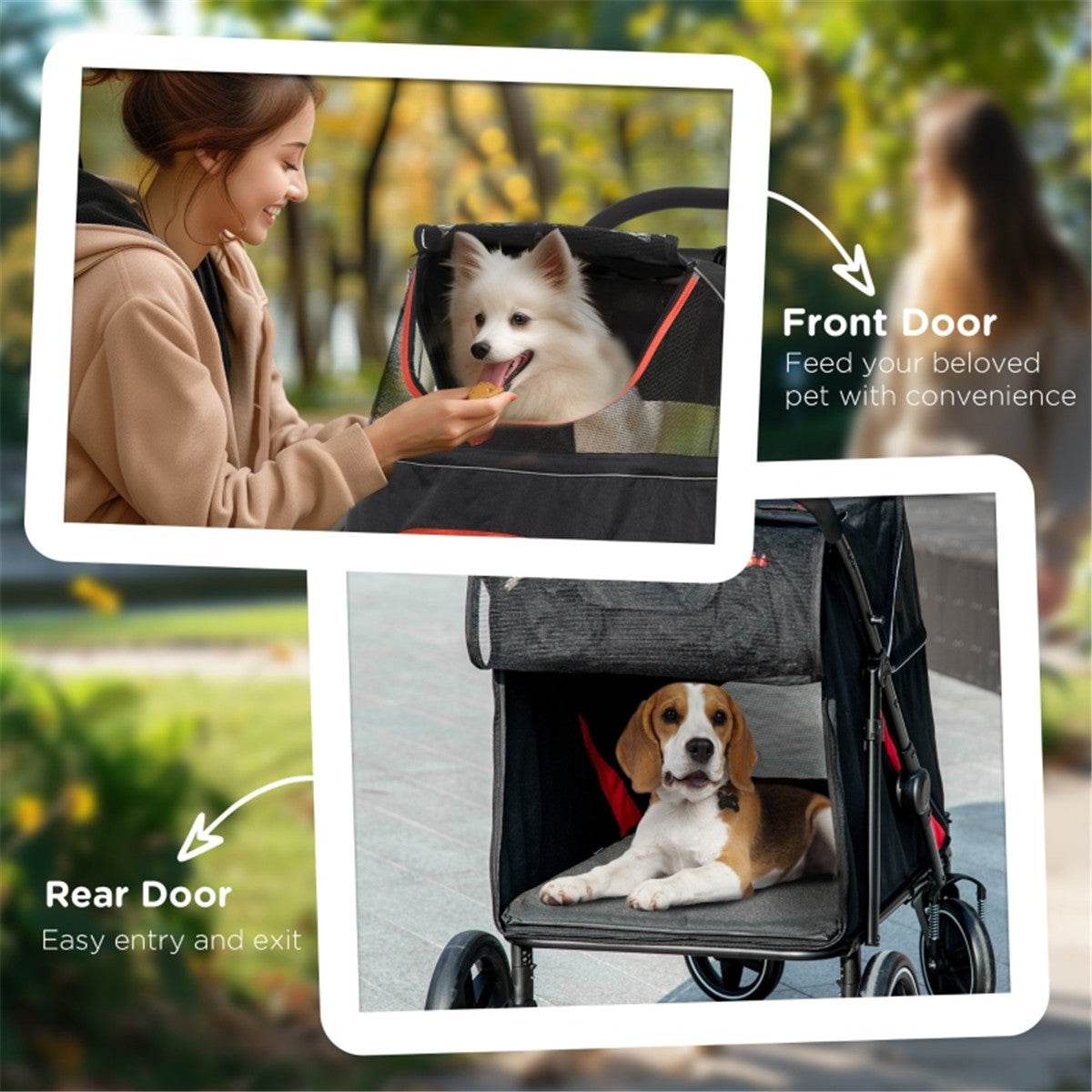 Large Dog Stroller – Foldable Pet Carrier with Shock Absorbers & Safety Leashes