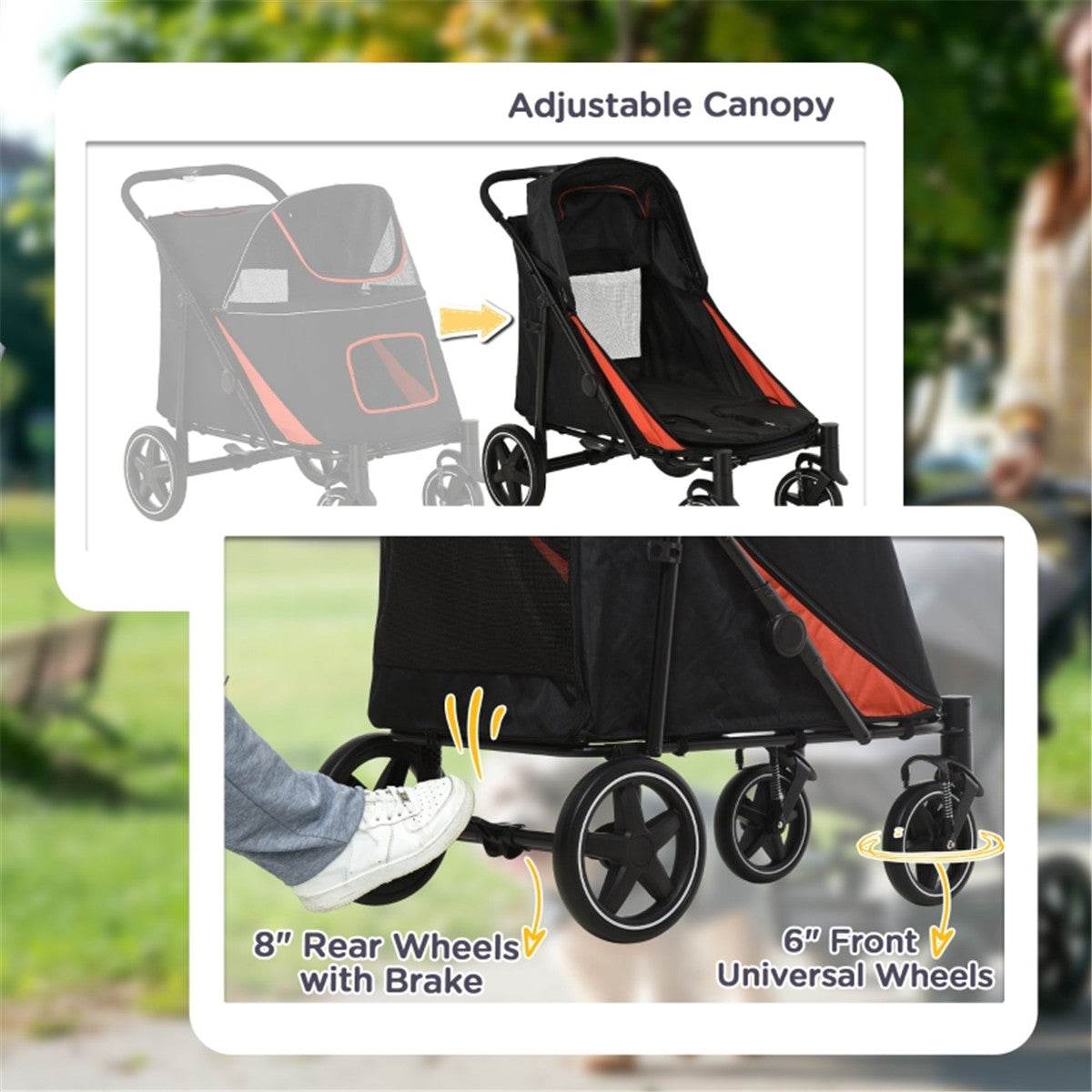 Large Dog Stroller – Foldable Pet Carrier with Shock Absorbers & Safety Leashes