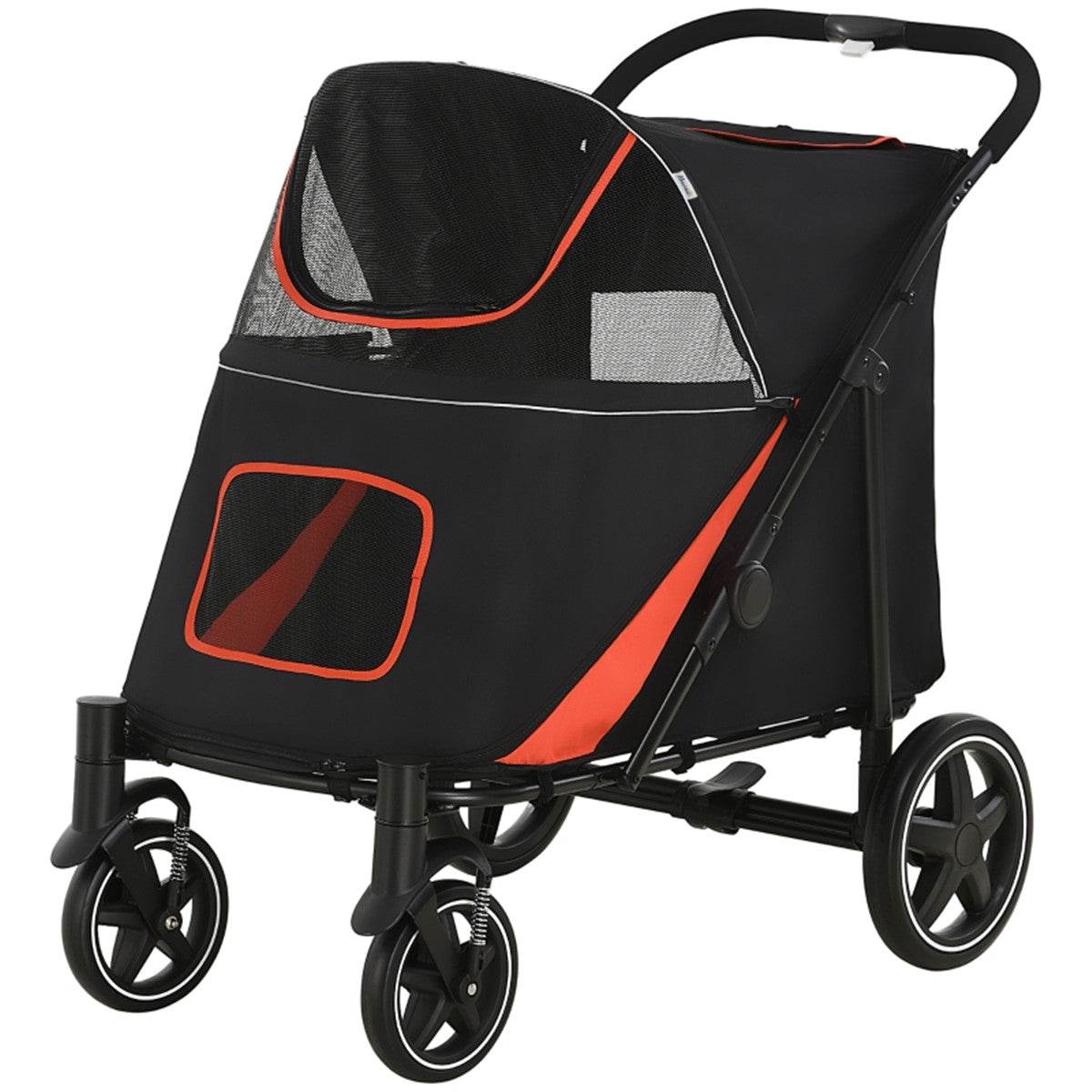 Large Dog Stroller – Foldable Pet Carrier with Shock Absorbers & Safety Leashes