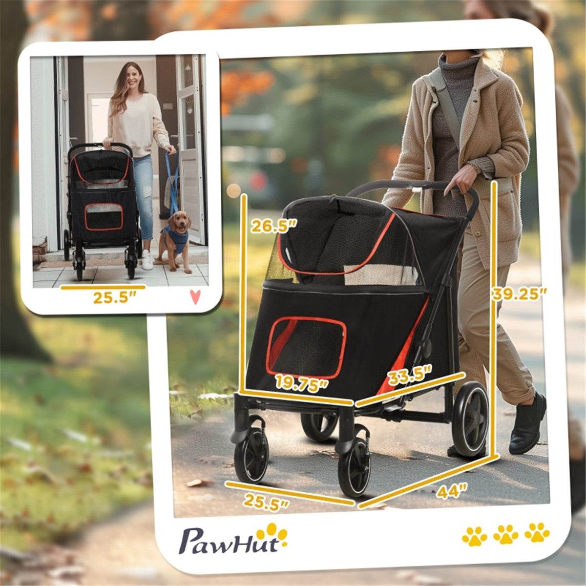 Large Dog Stroller – Foldable Pet Carrier with Shock Absorbers & Safety Leashes