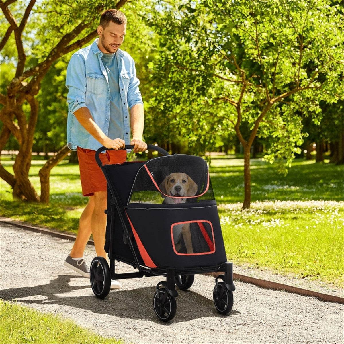Large Dog Stroller – Foldable Pet Carrier with Shock Absorbers & Safety Leashes Default Title