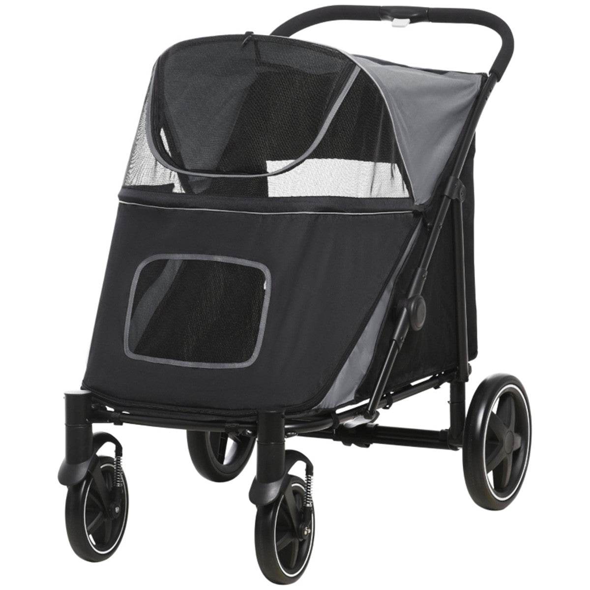 Large Dog Stroller – Foldable Pet Carrier with Shock Absorbers & Safety Leashes