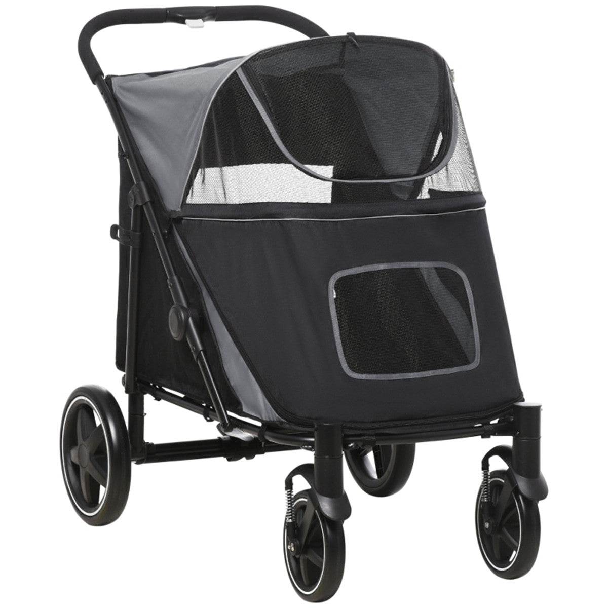 Large Dog Stroller – Foldable Pet Carrier with Shock Absorbers & Safety Leashes