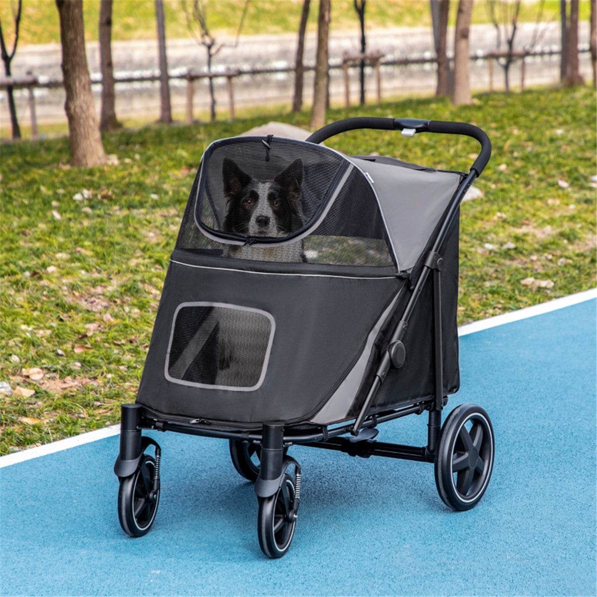Large Dog Stroller – Foldable Pet Carrier with Shock Absorbers & Safety Leashes Default Title