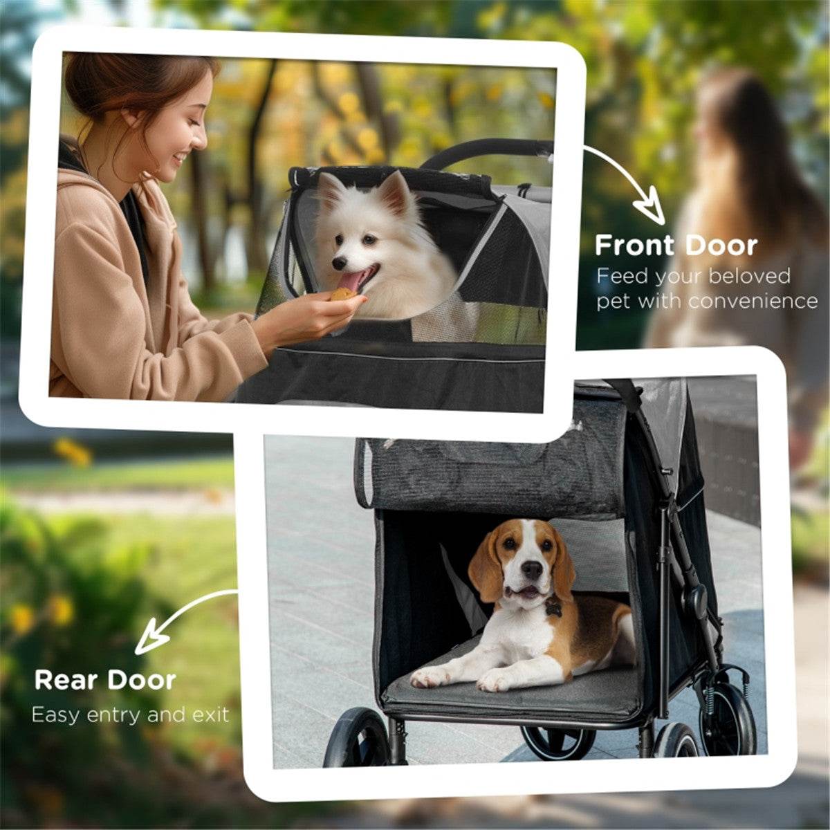 Large Dog Stroller – Foldable Pet Carrier with Shock Absorbers & Safety Leashes