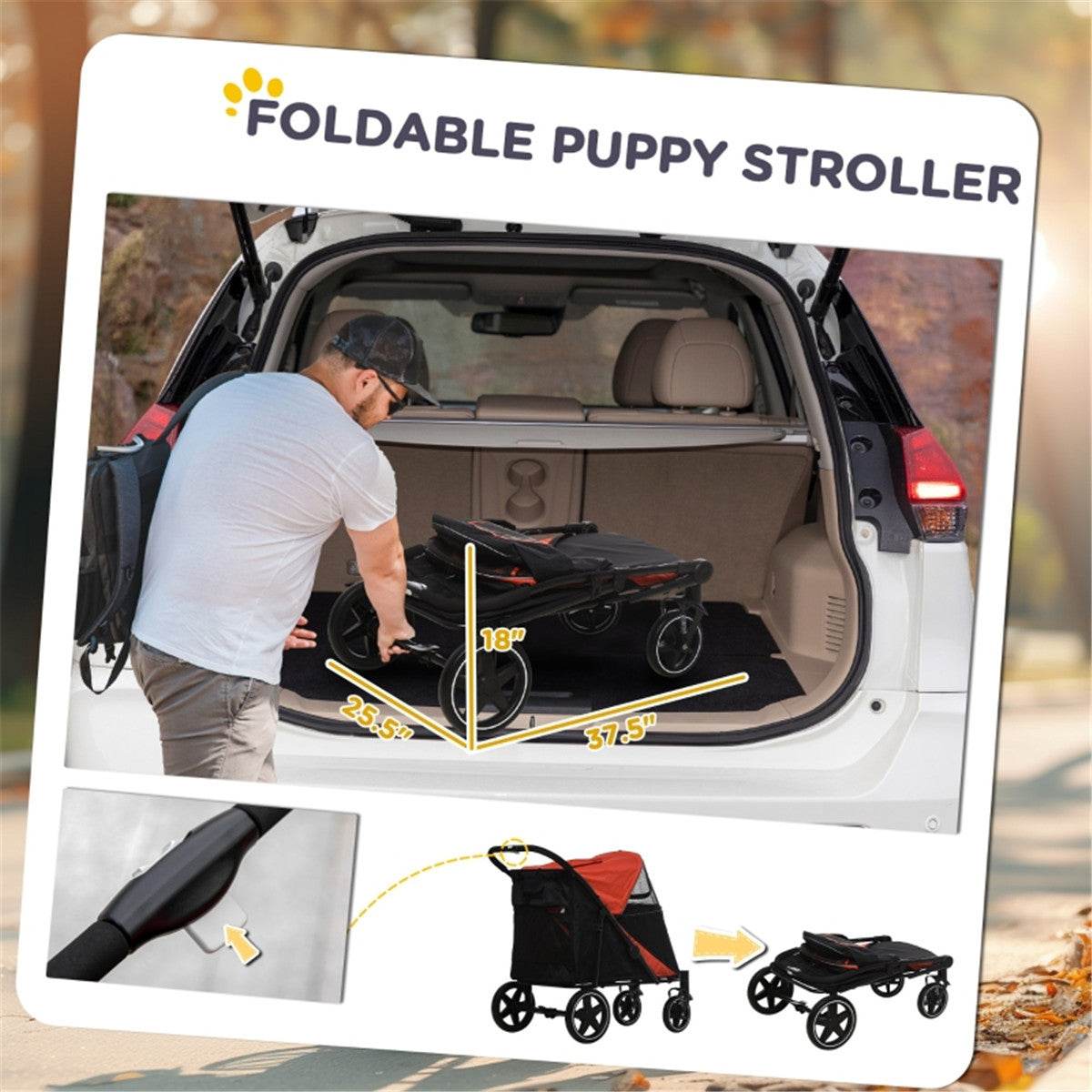 Large Dog Stroller – Foldable Pet Carrier with Shock Absorbers & Safety Leashes