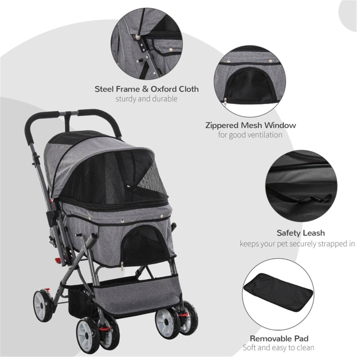 Foldable Dog Stroller – Lightweight, Comfortable & Secure for Small Pets